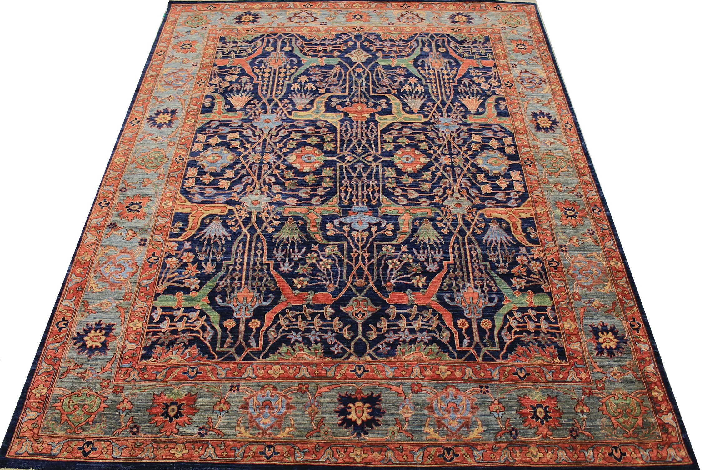 Traditional & Oriental Rugs Aryana 028842 Medium Blue - Navy & Lt. Green Hand Knotted Rug