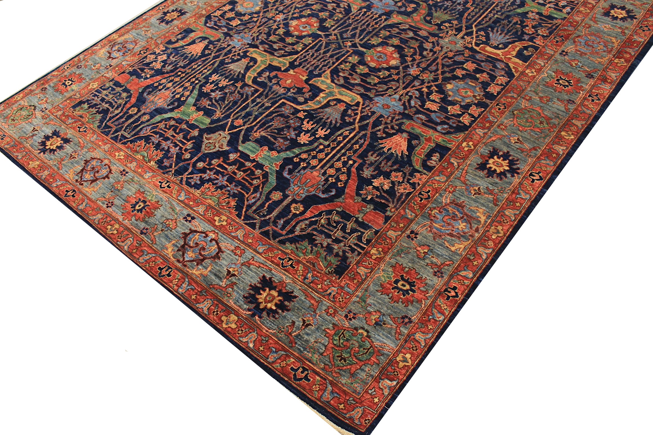 Traditional & Oriental Rugs Aryana 028842 Medium Blue - Navy & Lt. Green Hand Knotted Rug
