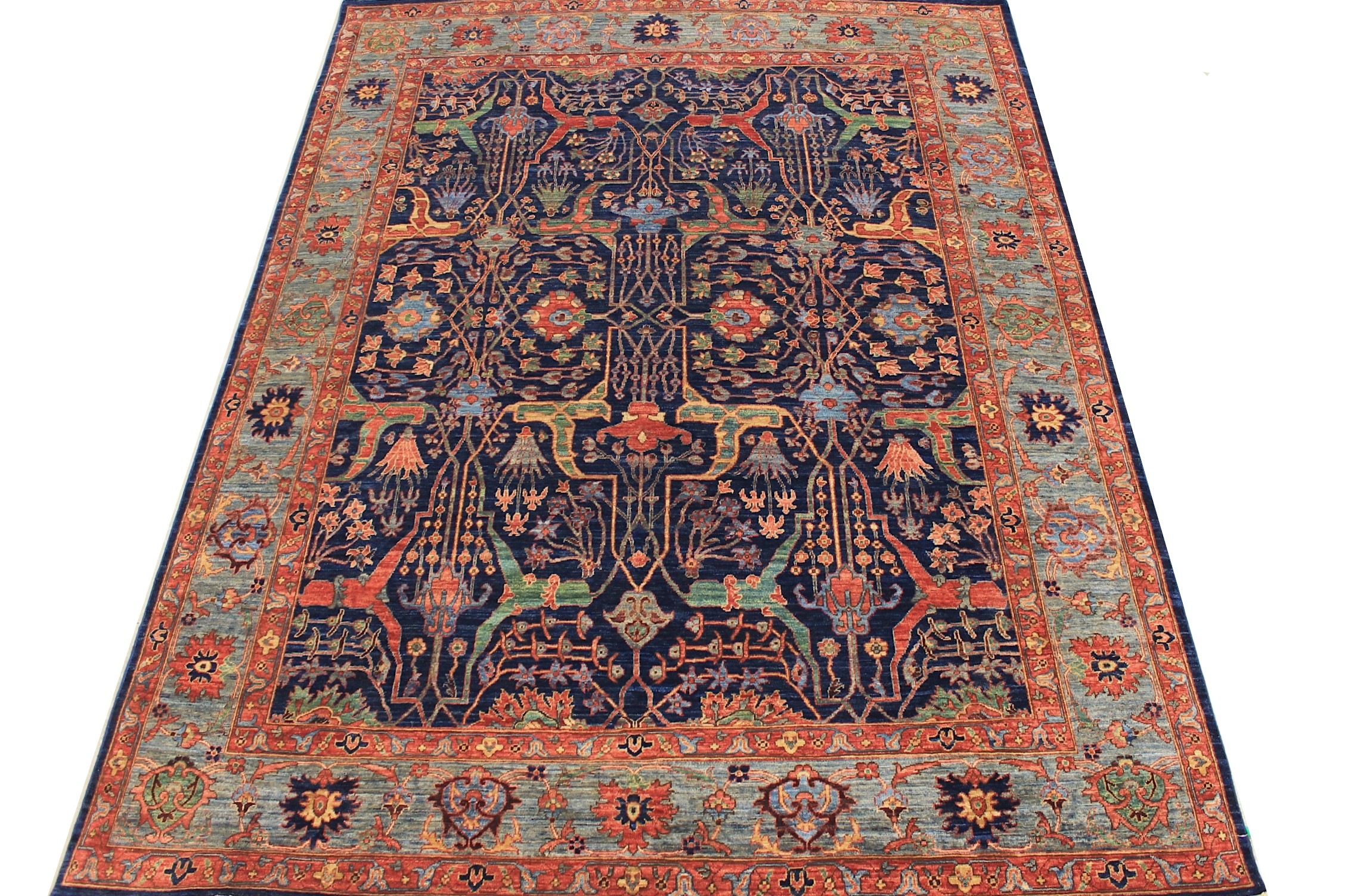 Traditional & Oriental Rugs Aryana 028842 Medium Blue - Navy & Lt. Green Hand Knotted Rug