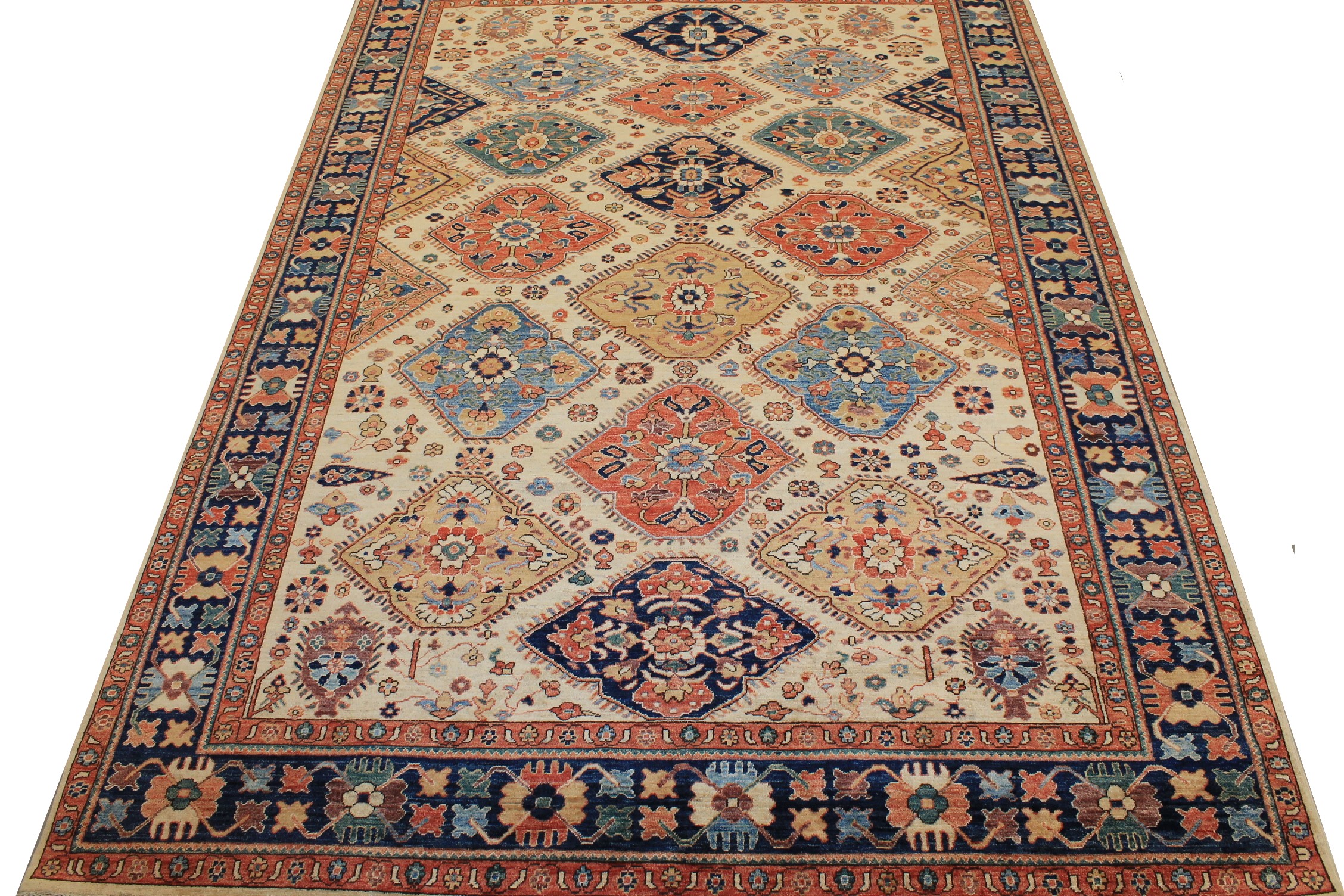 Traditional & Oriental Rugs Aryana 027258 Ivory - Beige & Medium Blue - Navy Hand Knotted Rug