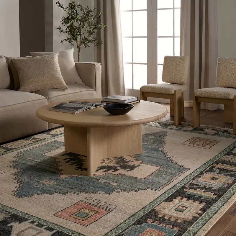 Traditional & Oriental Rugs Reza REZ06 Ivory - Beige & Medium Blue - Navy Hand Knotted Rug