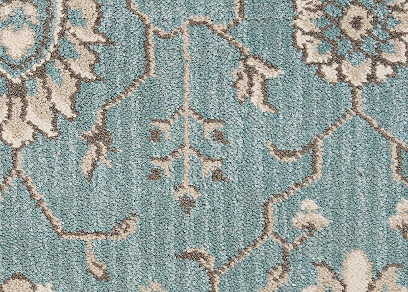 Traditional & Oriental Rugs  New Keshan   8650/0004 Greenleaf Aqua - Lt.Green & Ivory - Beige Machine Made Rug