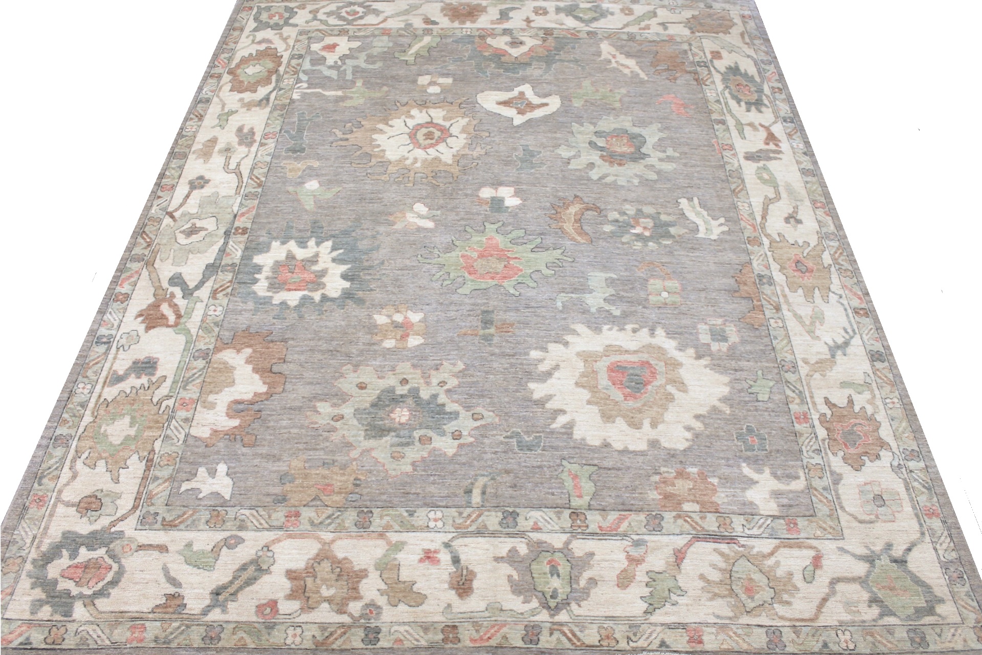 Oushak Rugs Nizam 29699 Lt. Grey - Grey & Ivory - Beige Hand Knotted Rug