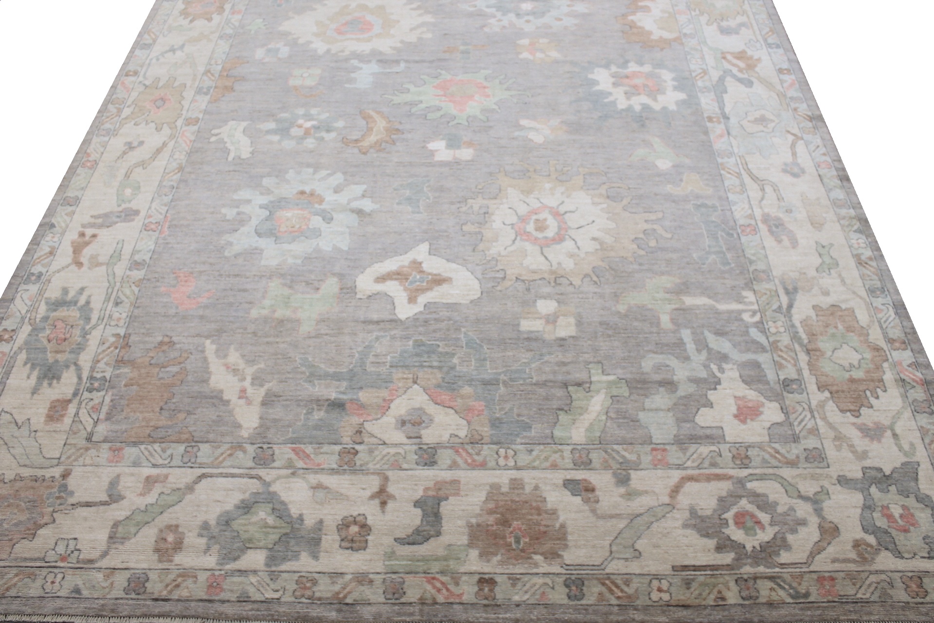 Oushak Rugs Nizam 29699 Lt. Grey - Grey & Ivory - Beige Hand Knotted Rug
