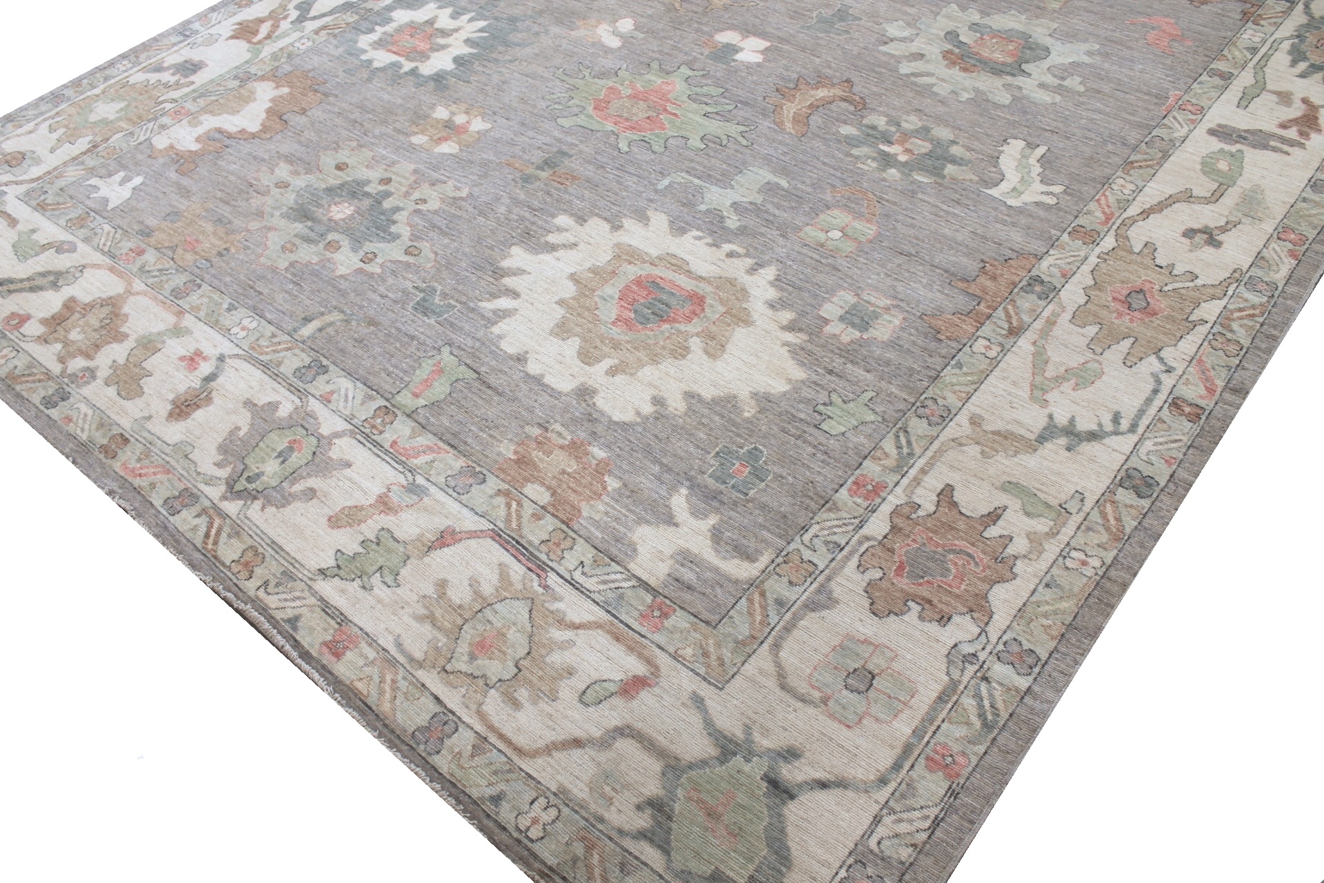Oushak Rugs Nizam 29699 Lt. Grey - Grey & Ivory - Beige Hand Knotted Rug