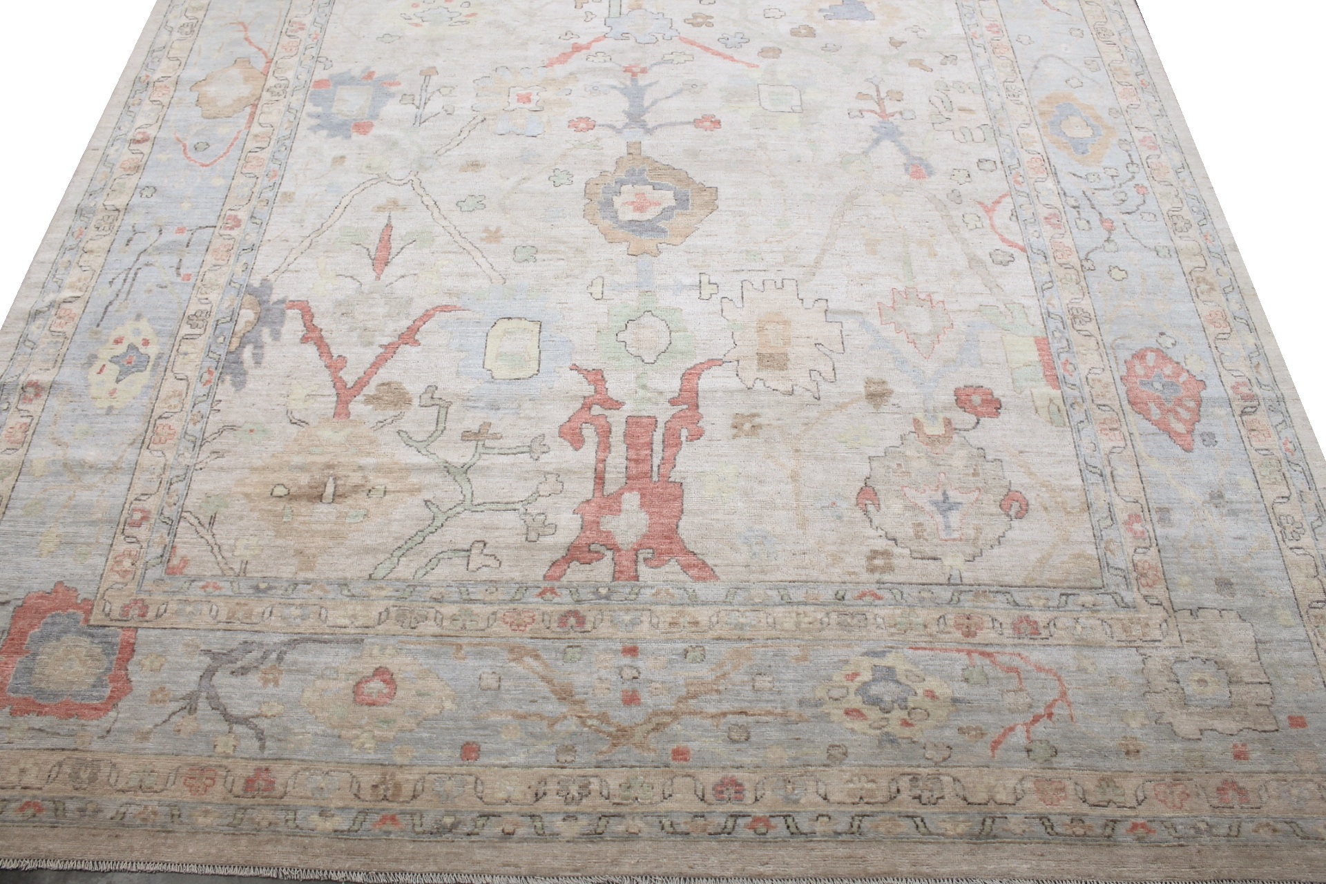 Oushak Rugs Nizam 29684 Ivory - Beige & Lt. Blue - Blue Hand Knotted Rug