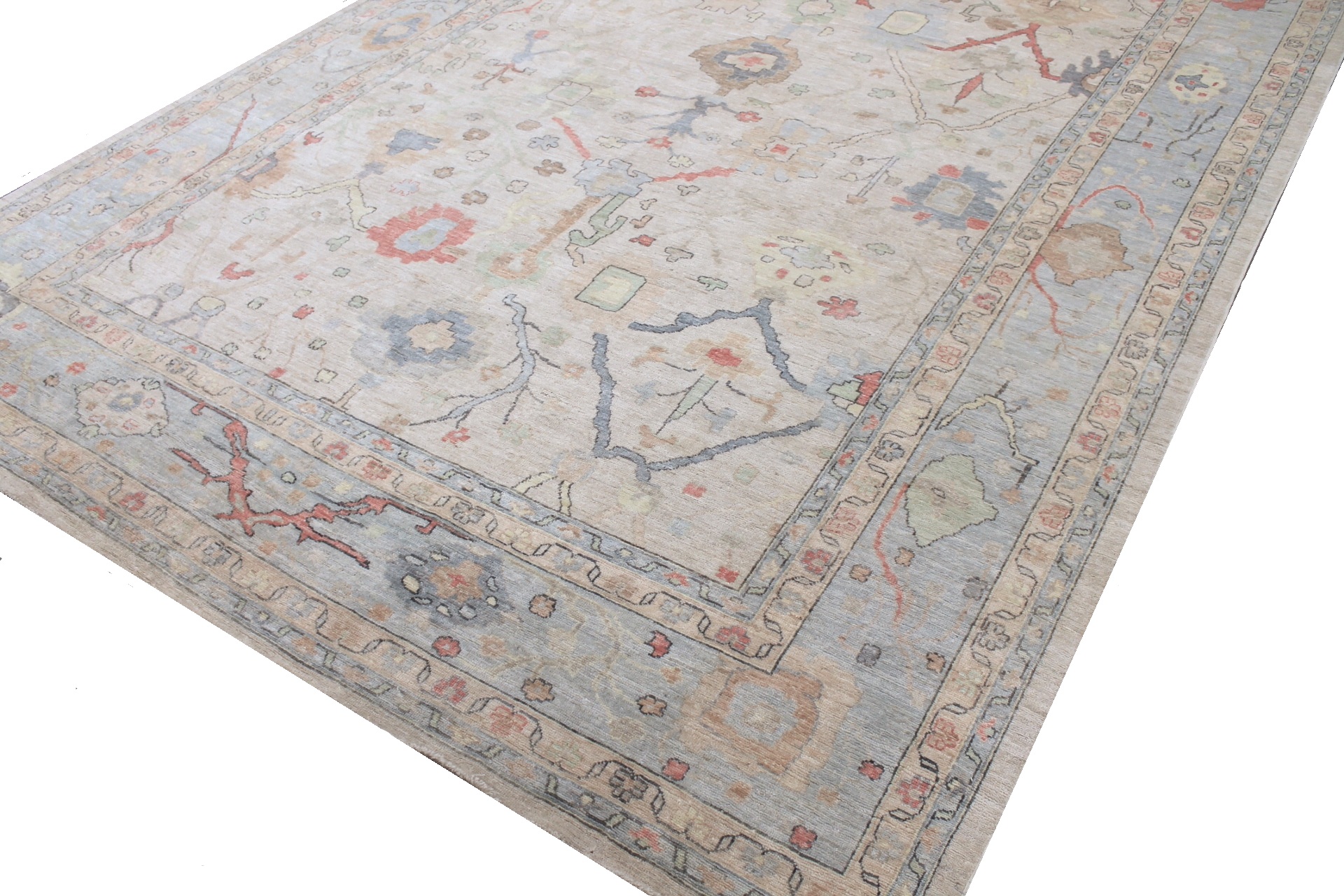 Oushak Rugs Nizam 29684 Ivory - Beige & Lt. Blue - Blue Hand Knotted Rug