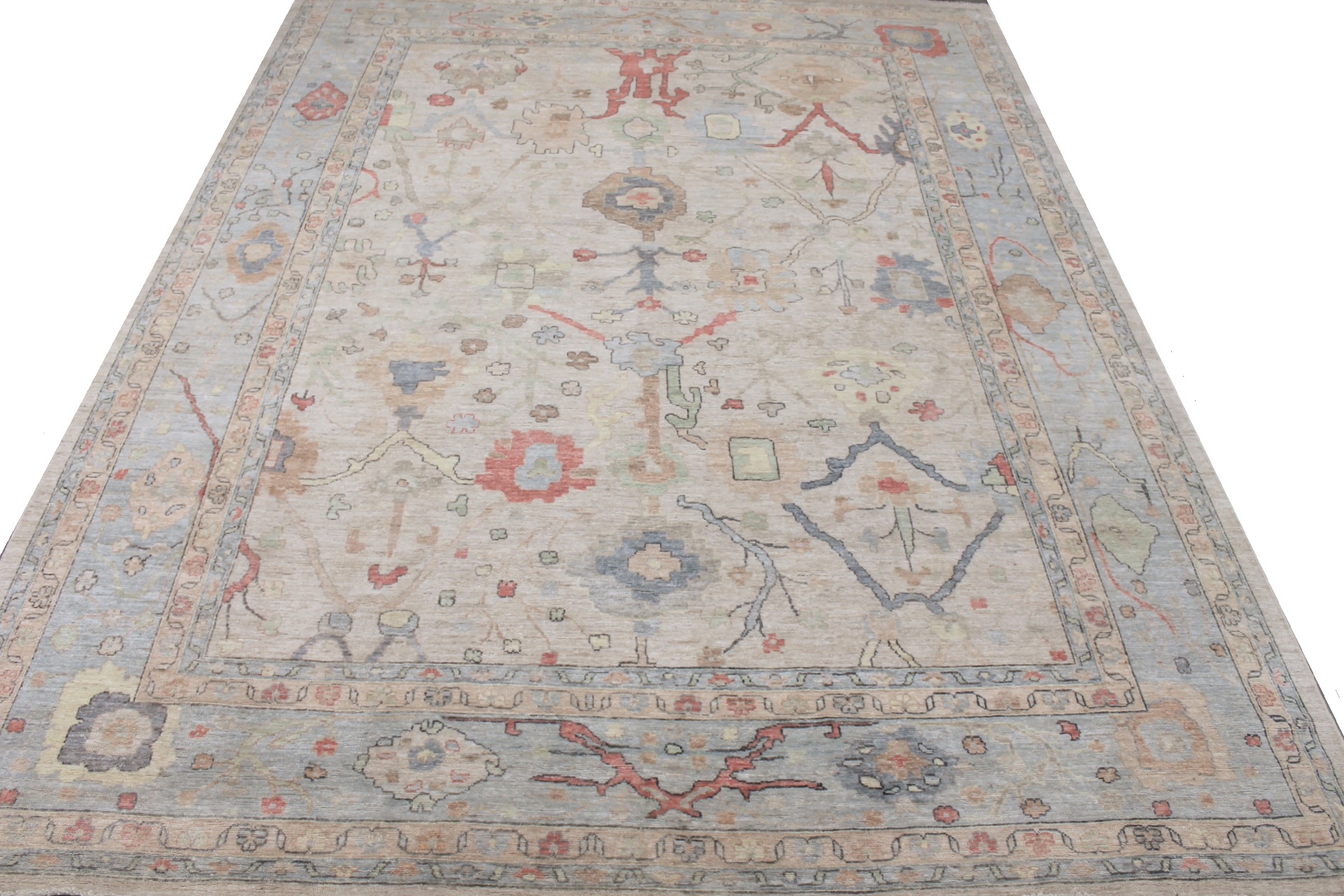 Oushak Rugs Nizam 29684 Ivory - Beige & Lt. Blue - Blue Hand Knotted Rug