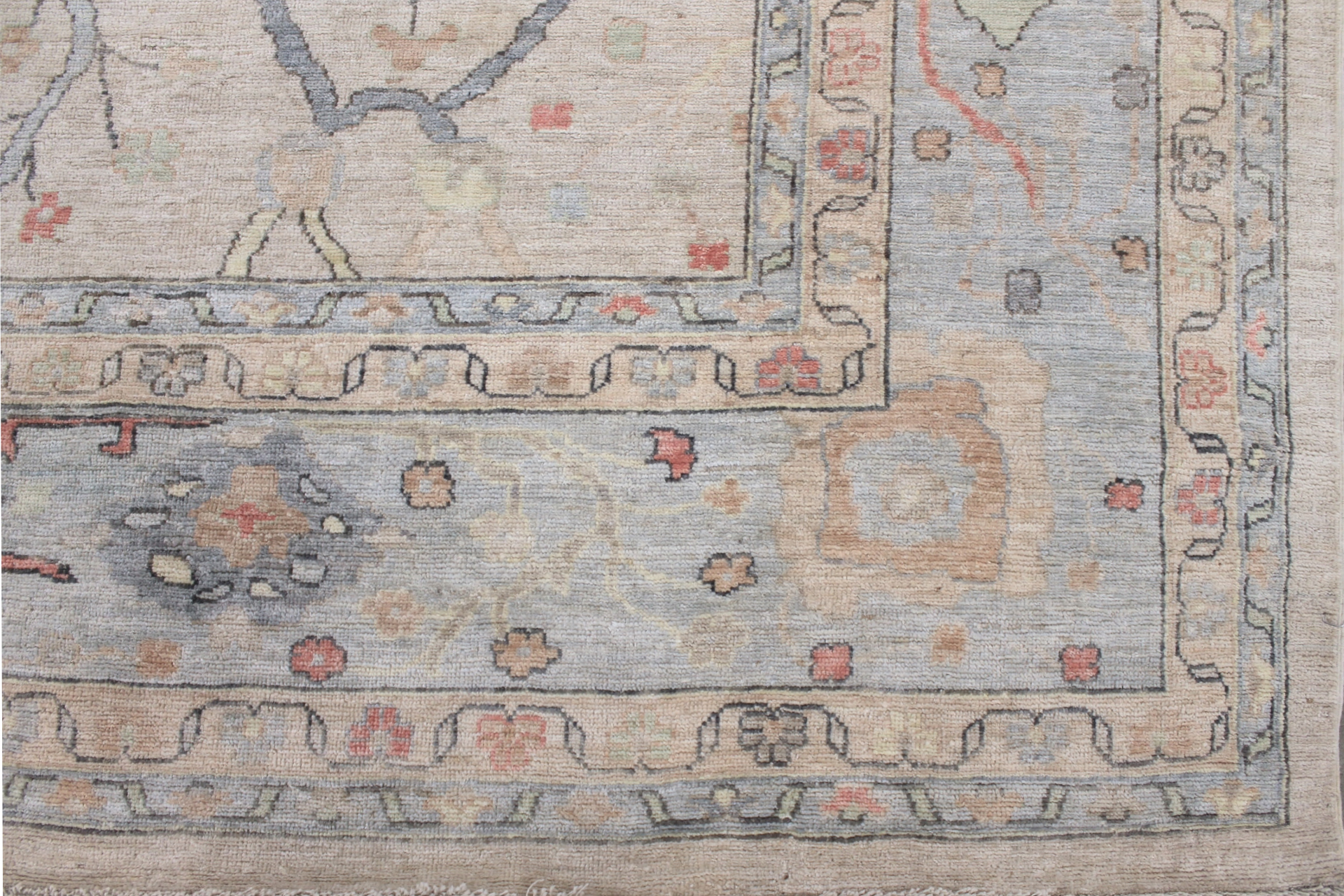 Oushak Rugs Nizam 29684 Ivory - Beige & Lt. Blue - Blue Hand Knotted Rug