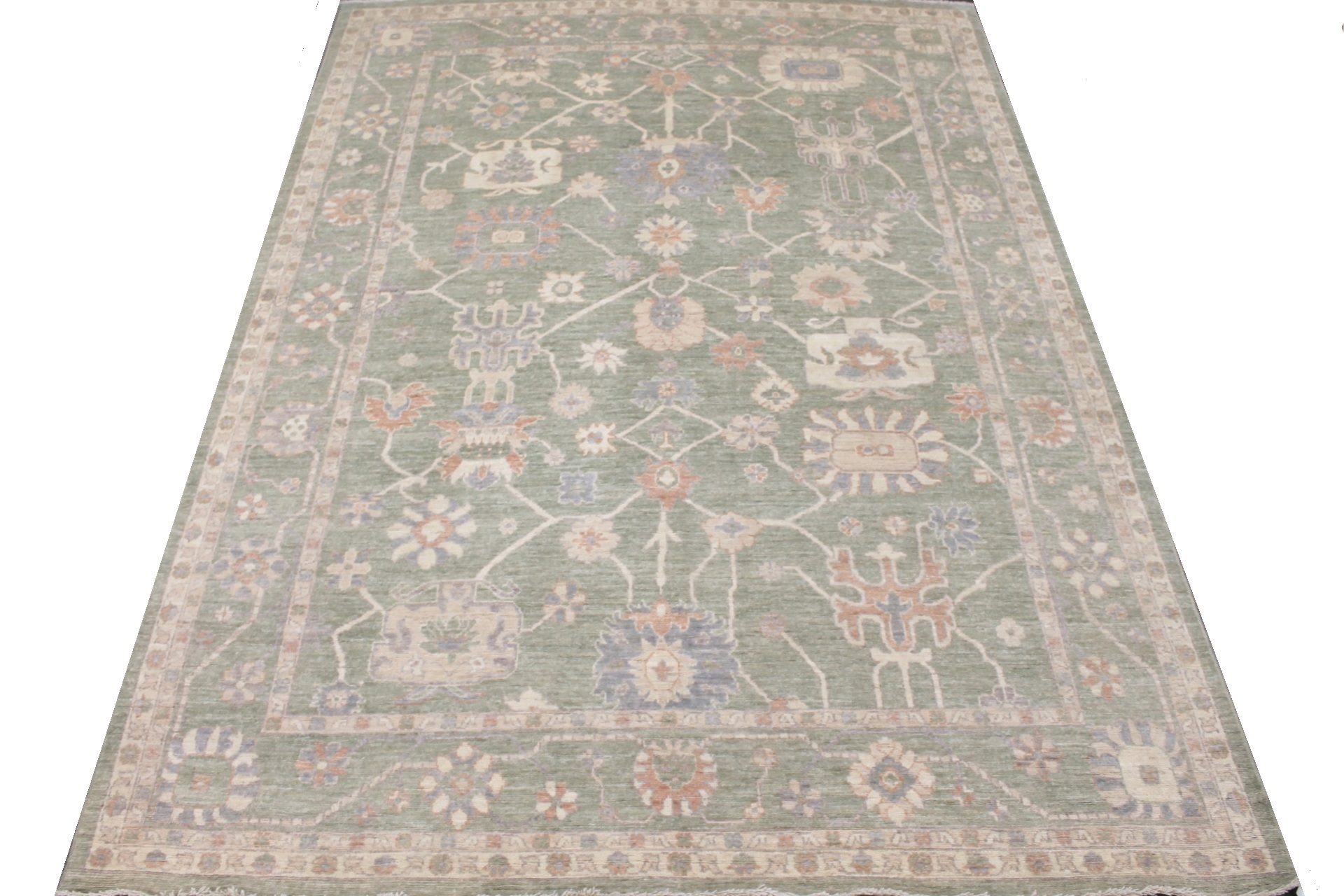 Oushak Rugs Nizam 29675 Lt.Green & Lt. Green Hand Knotted Rug