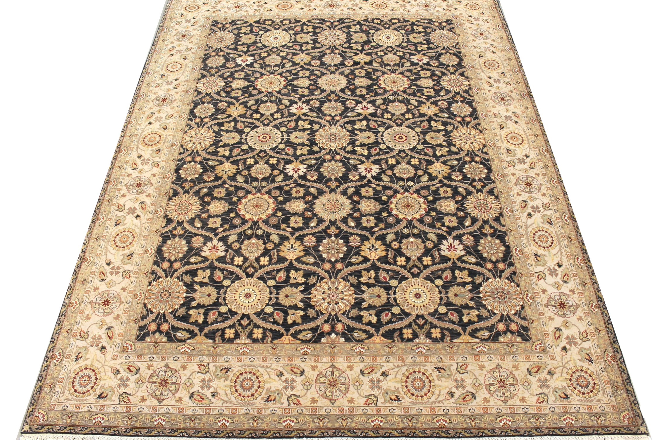 Traditional & Oriental Rugs Kashan 29670 Black - Charcoal & Lt. Gold - Gold Hand Knotted Rug