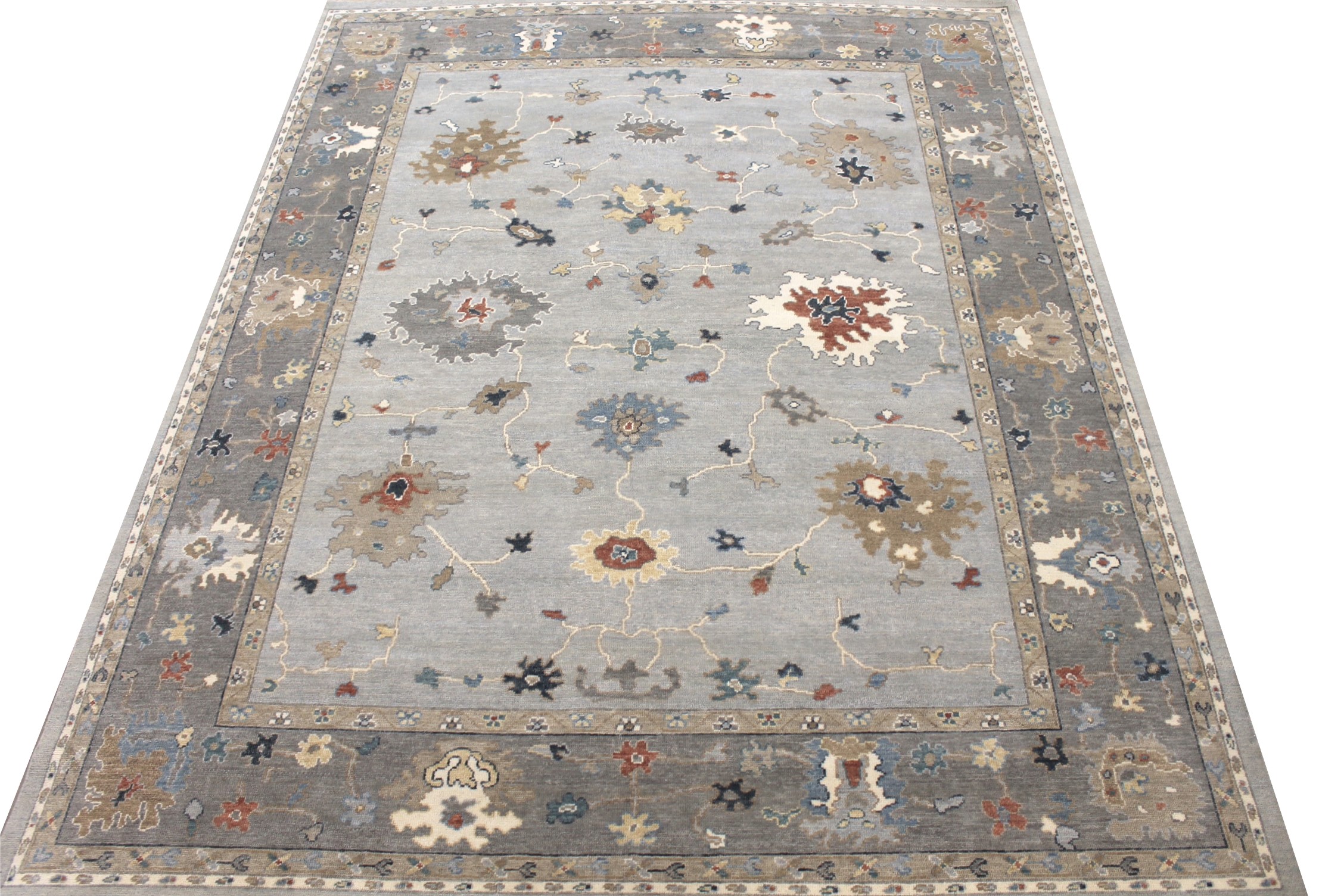 Oushak Rugs F.T Knot 29642 Lt. Grey - Grey Hand Knotted Rug