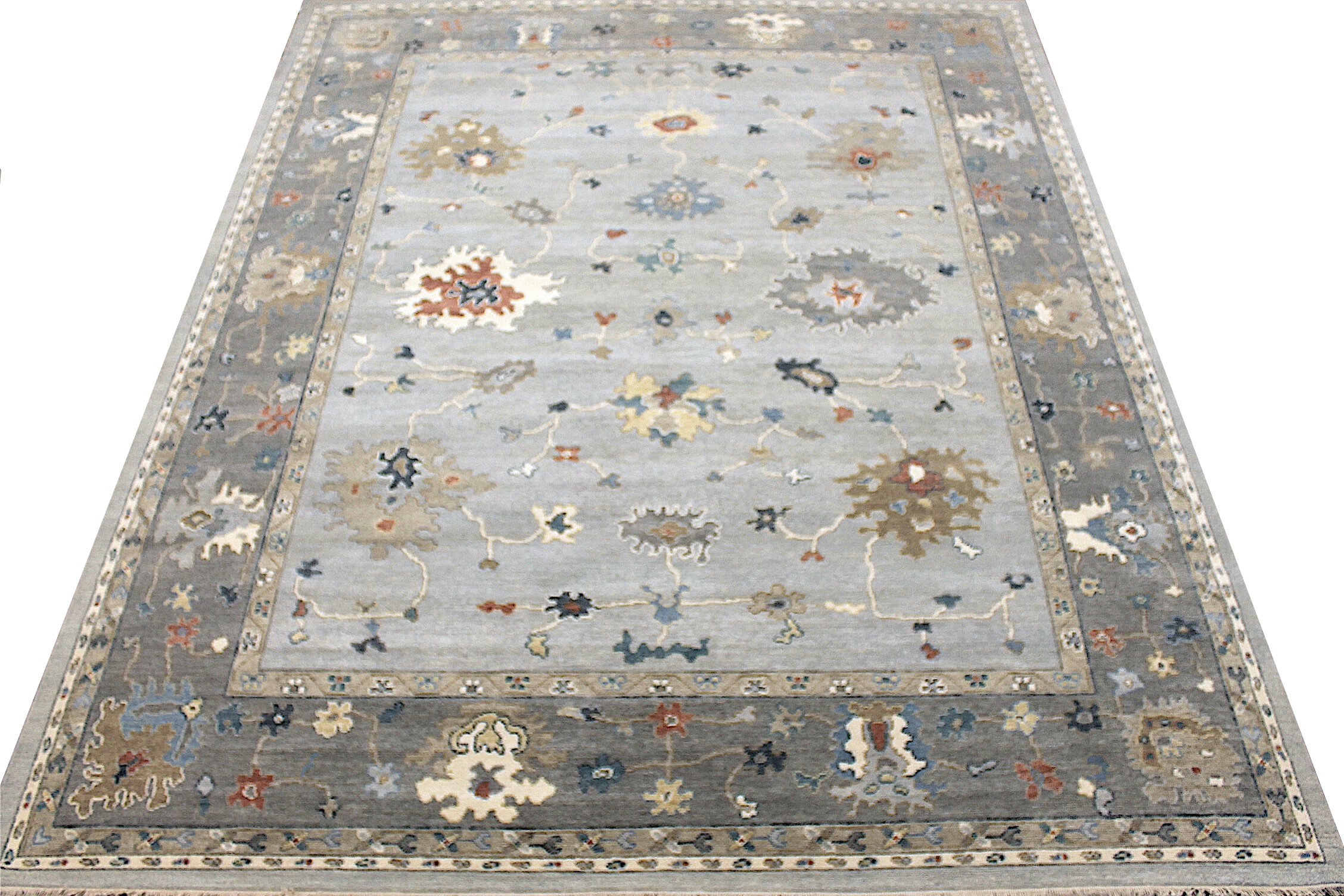Oushak Rugs F.T Knot 29642 Lt. Grey - Grey Hand Knotted Rug