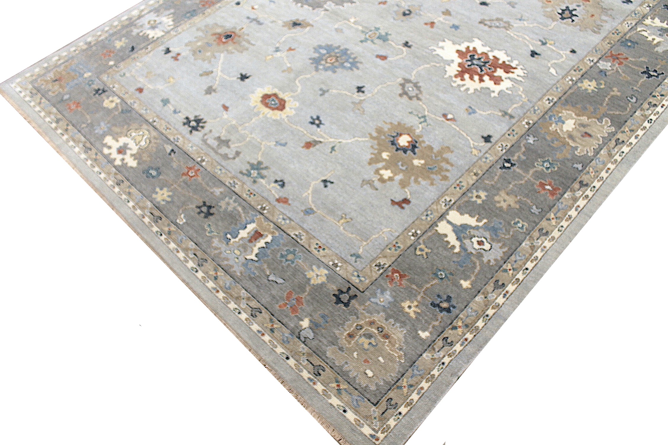 Oushak Rugs F.T Knot 29642 Lt. Grey - Grey Hand Knotted Rug