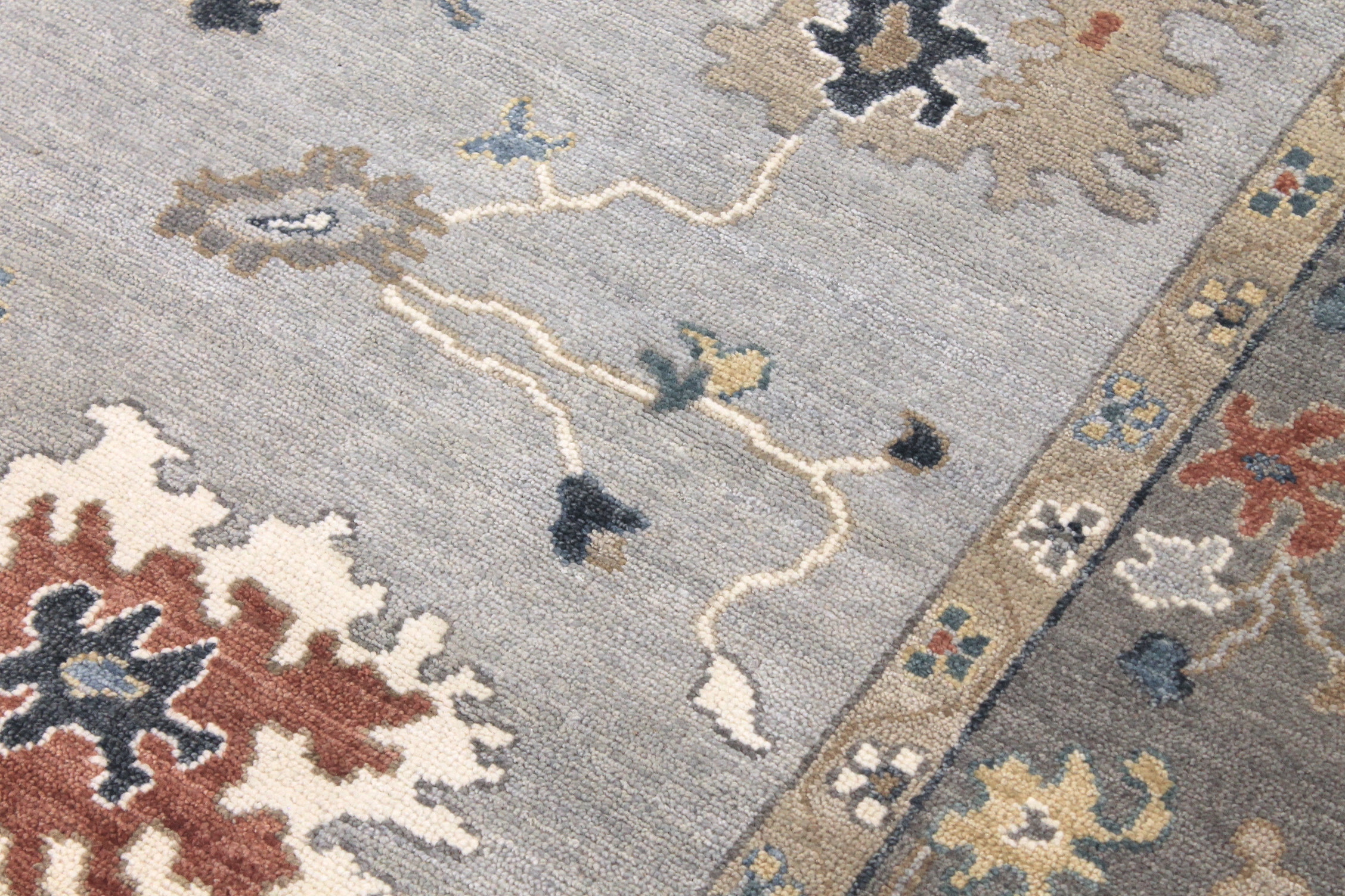 Oushak Rugs F.T Knot 29642 Lt. Grey - Grey Hand Knotted Rug