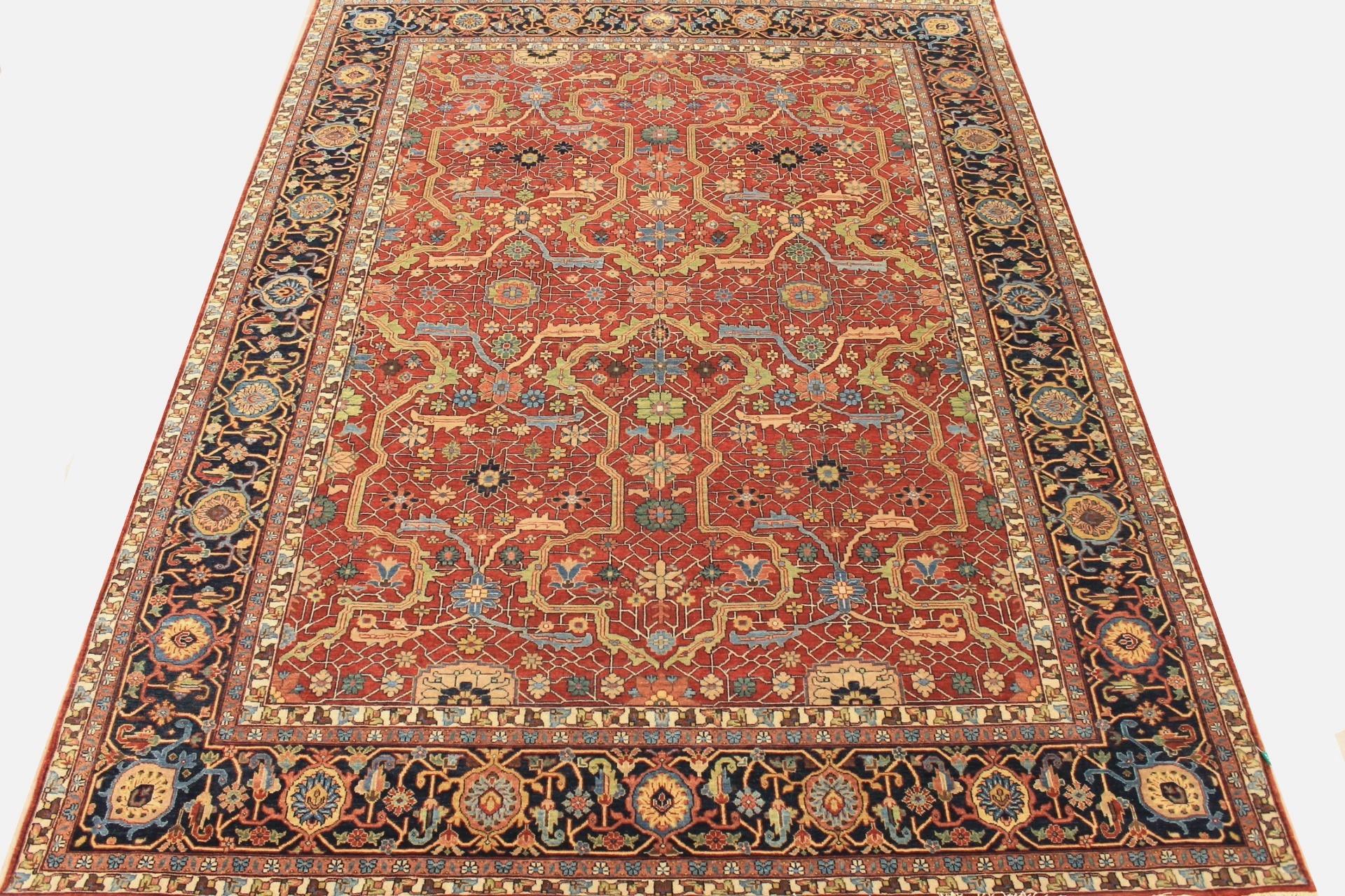 Antique Style Rugs Fine Serapi 29623 Red - Burgundy & Medium Blue - Navy Hand Knotted Rug