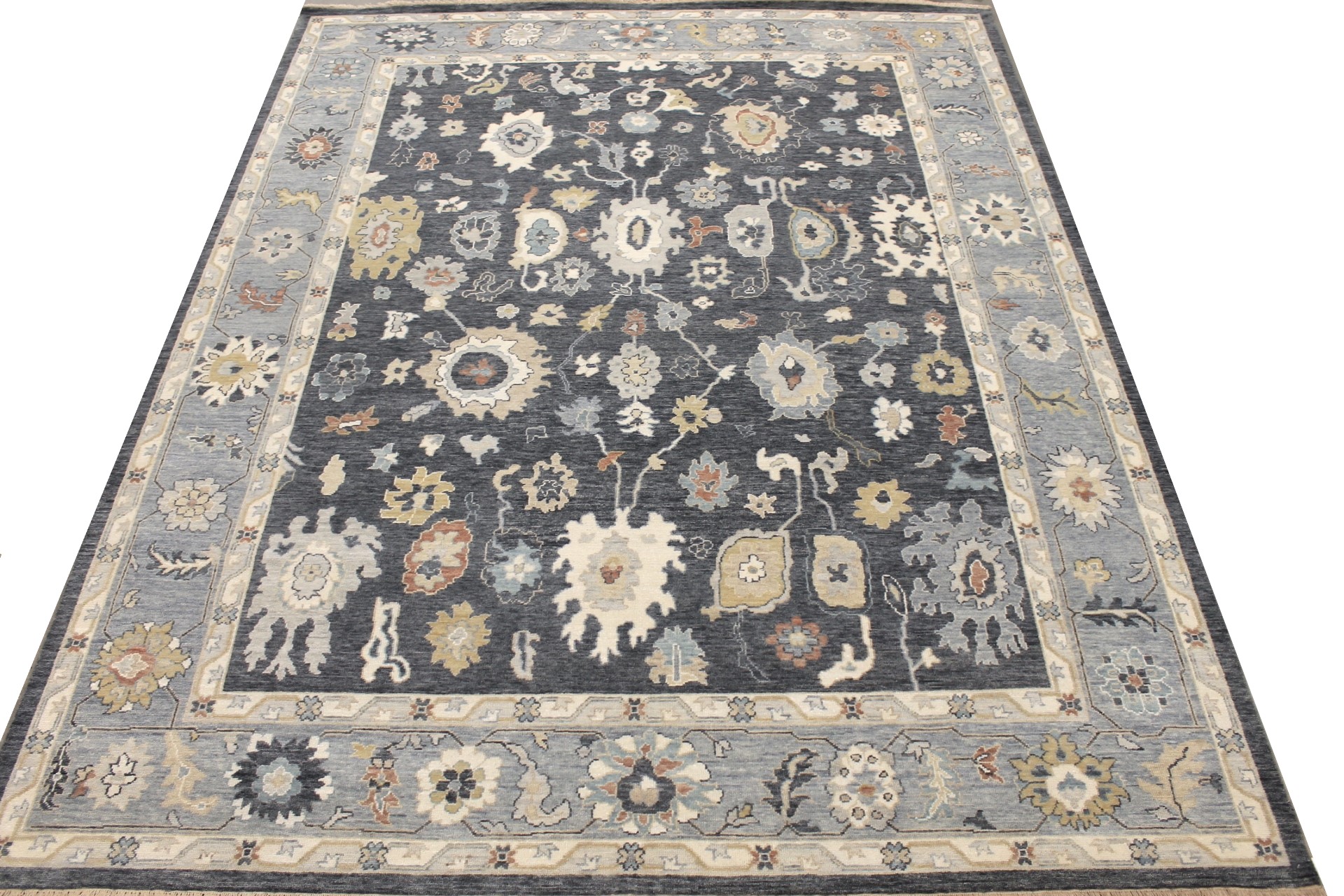 Oushak Rugs FT Knot 29421 Black - Charcoal & Lt. Grey - Grey Hand Knotted Rug