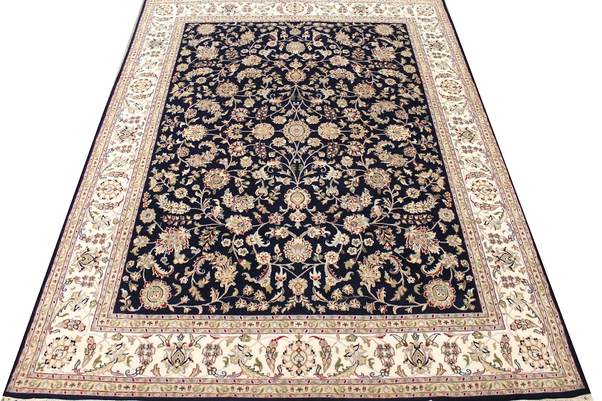 Traditional & Oriental Rugs Indian Nain 29409 Medium Blue - Navy & Ivory - Beige Hand Knotted Rug