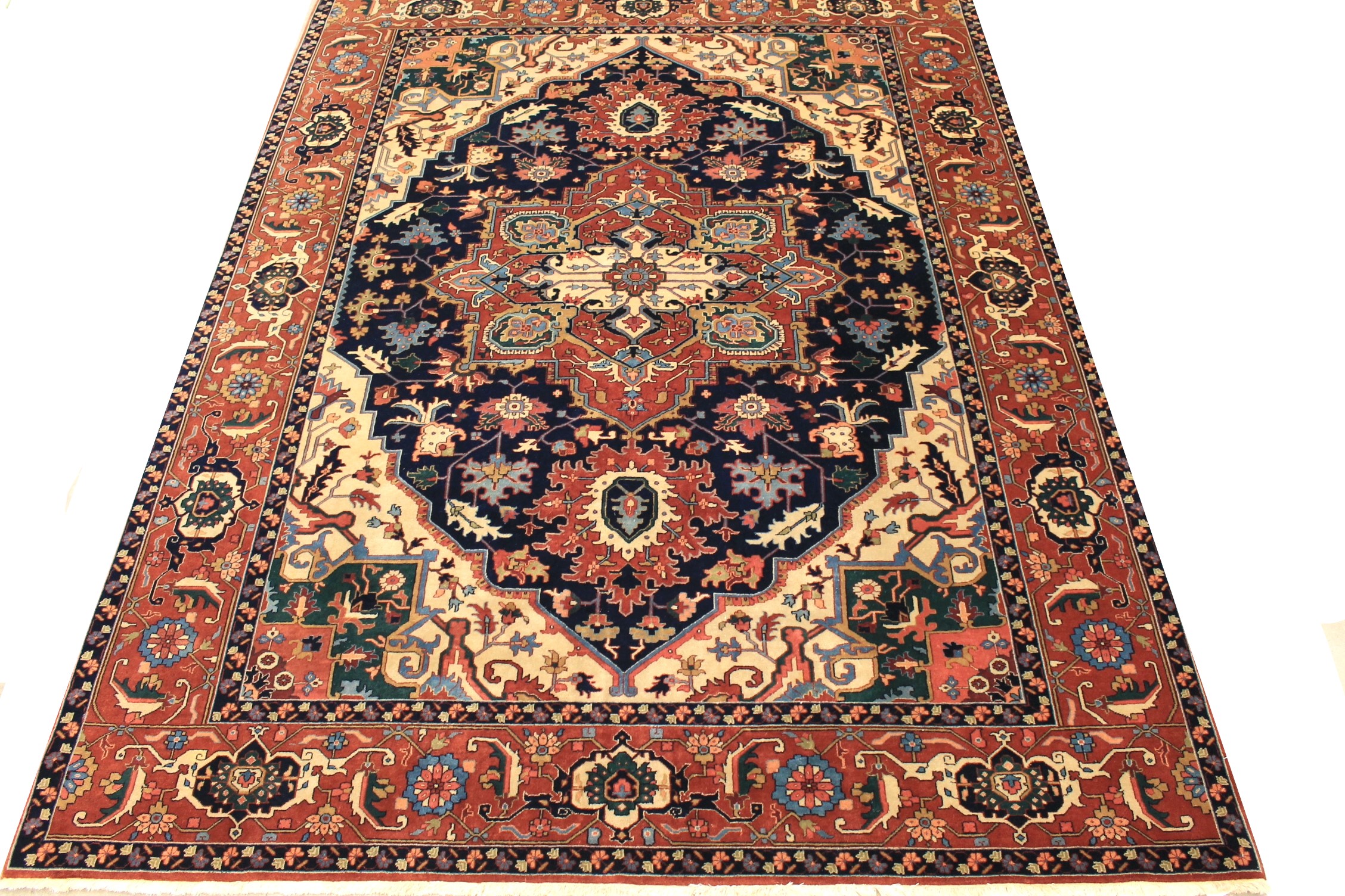 Antique Style Rugs Fine Serapi 29511 Medium Blue - Navy & Rust - Orange Hand Knotted Rug