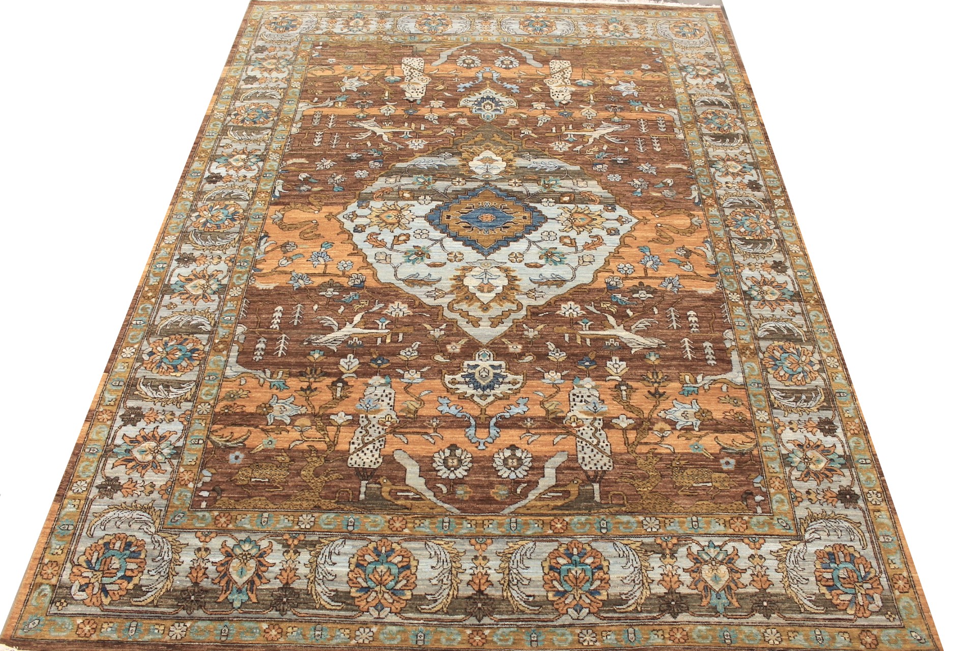 Antique Style Rugs Antique Reproduction 29439 Lt. Brown - Chocolate & Ivory - Beige Hand Knotted Rug