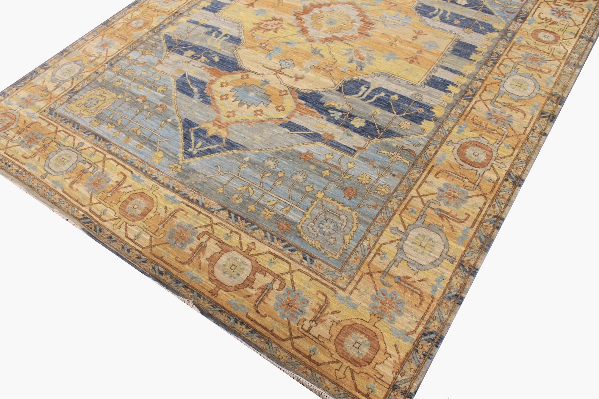 Antique Style Rugs Antique Reproduction 29437 Lt. Blue - Blue & Lt. Gold - Gold Hand Knotted Rug