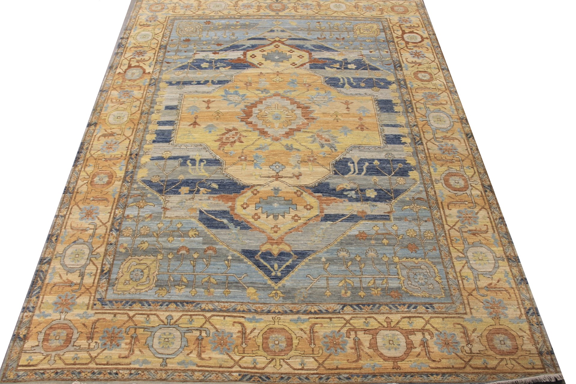 Antique Style Rugs Antique Reproduction 29437 Lt. Blue - Blue & Lt. Gold - Gold Hand Knotted Rug