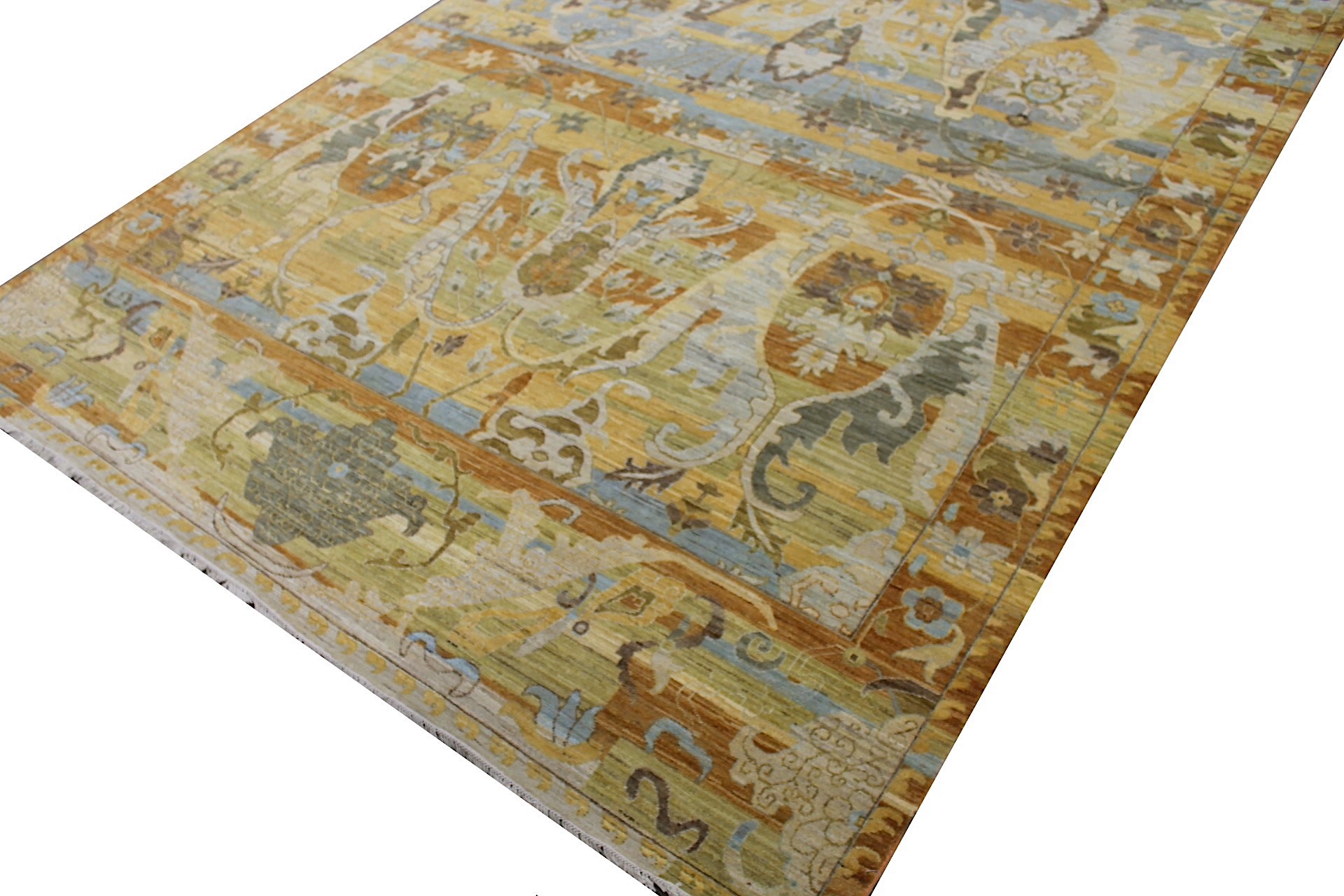 Antique Style Rugs Antique Reproduction 29436 Lt. Blue - Blue & Lt. Gold - Gold Hand Knotted Rug