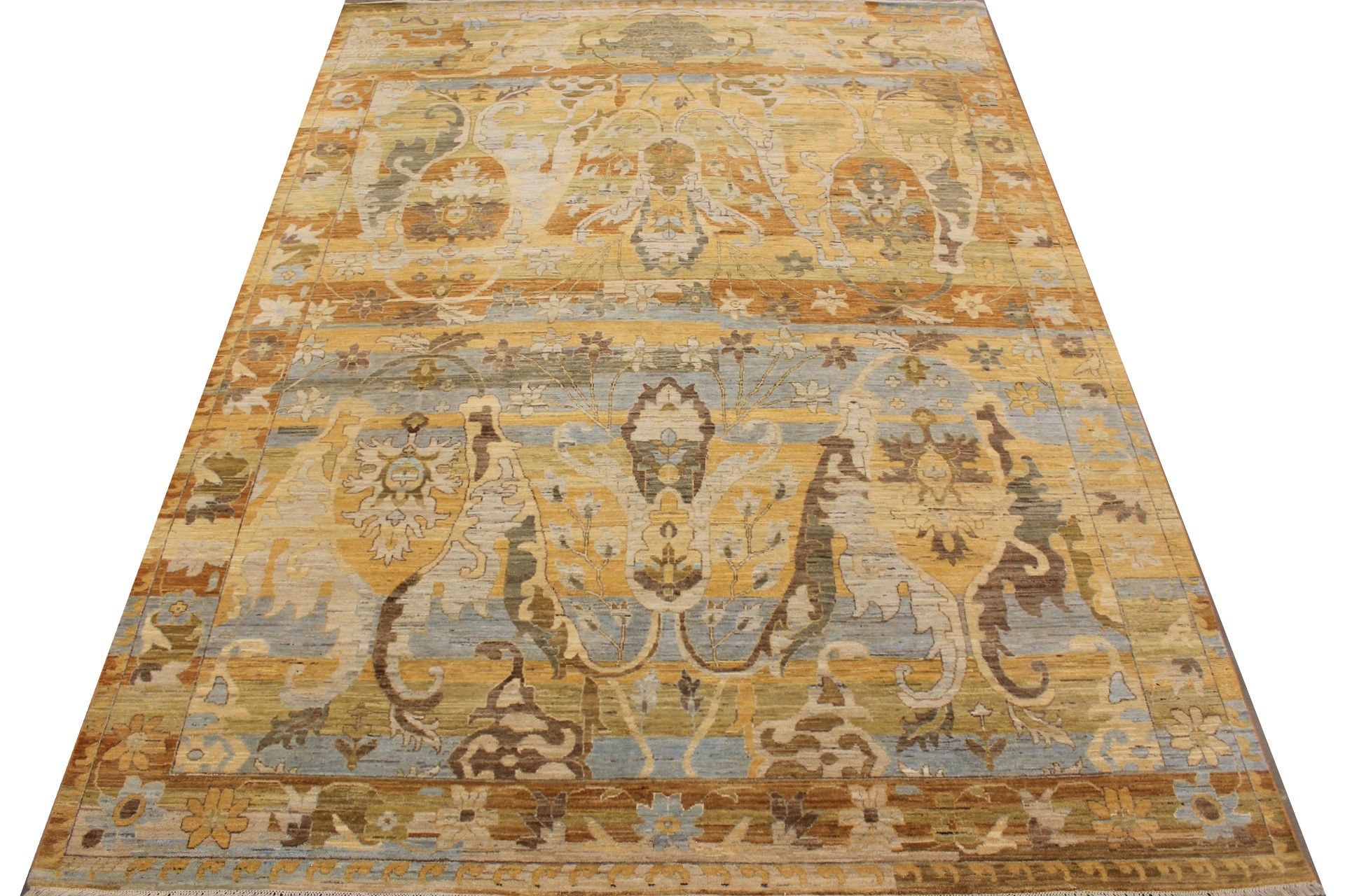 Antique Style Rugs Antique Reproduction 29436 Lt. Blue - Blue & Lt. Gold - Gold Hand Knotted Rug