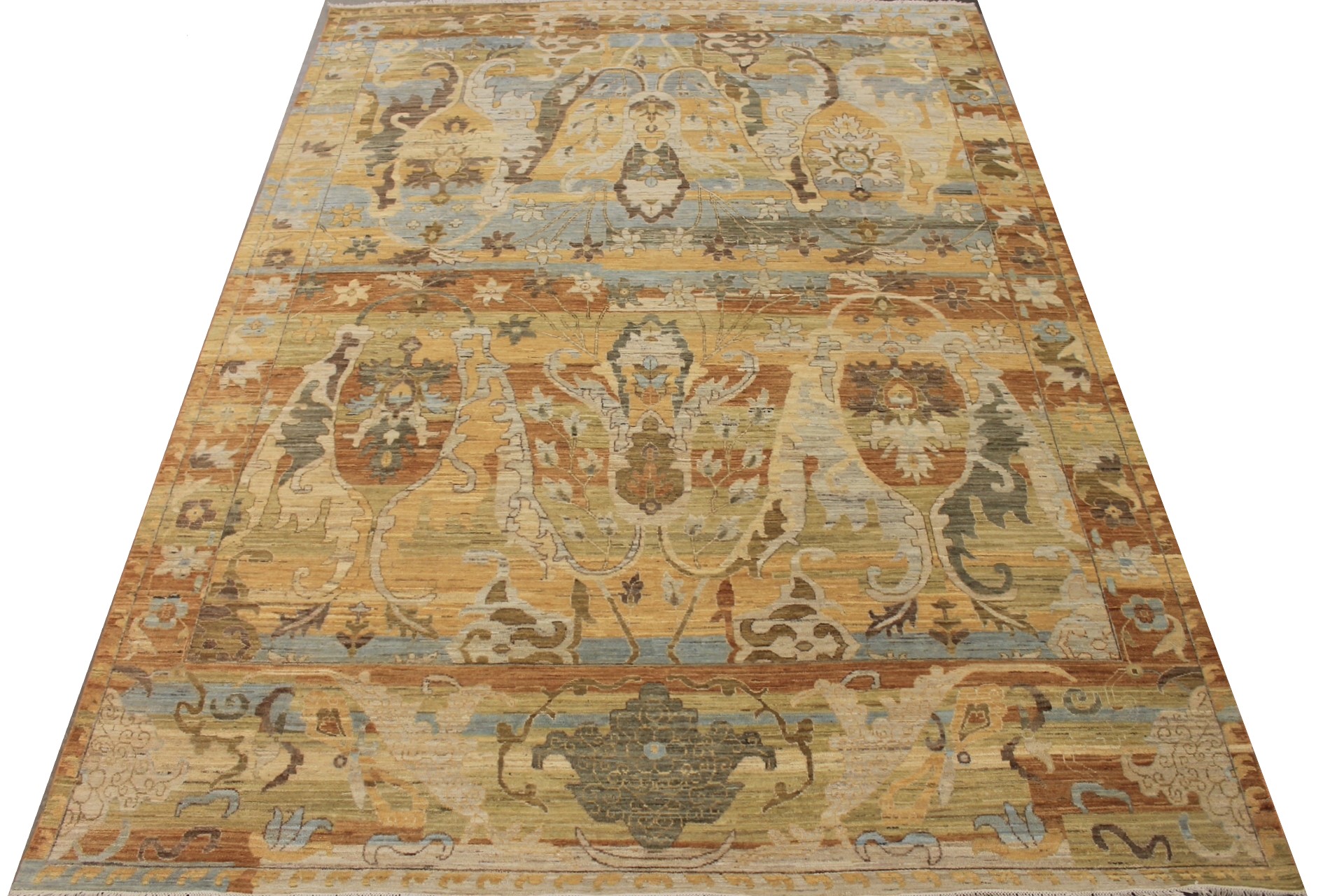 Antique Style Rugs Antique Reproduction 29436 Lt. Blue - Blue & Lt. Gold - Gold Hand Knotted Rug