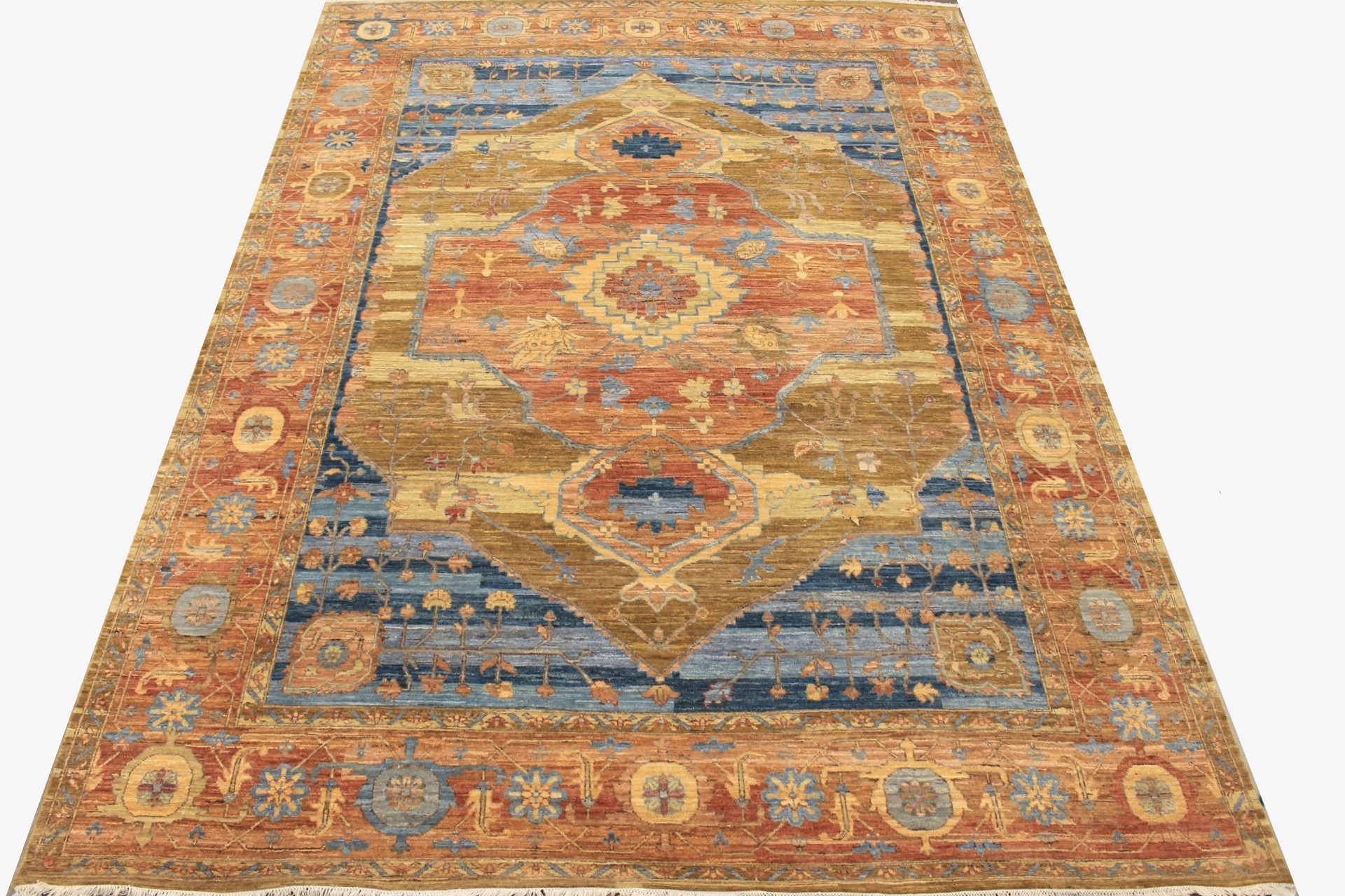 Antique Style Rugs Antique Reproduction 29435 Lt. Gold - Gold & Rust - Orange Hand Knotted Rug