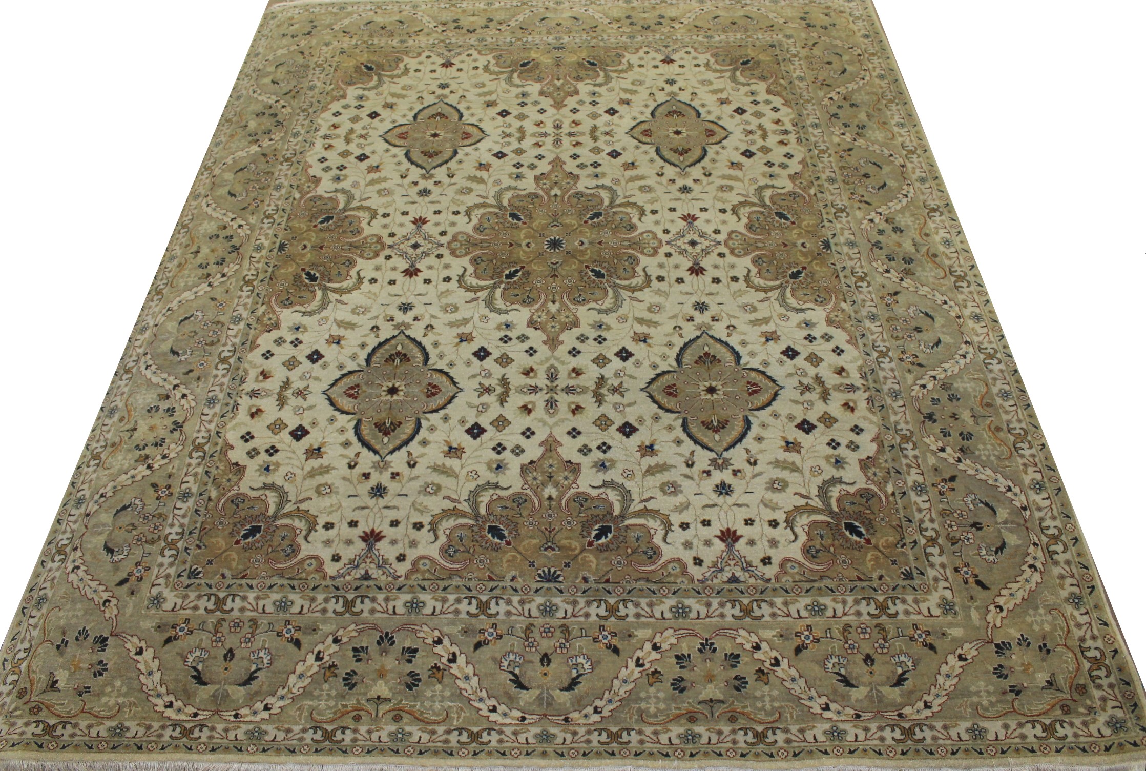 Clearance & Discount Rugs 11174 11174 Ivory - Beige & Lt. Green Hand Knotted Rug
