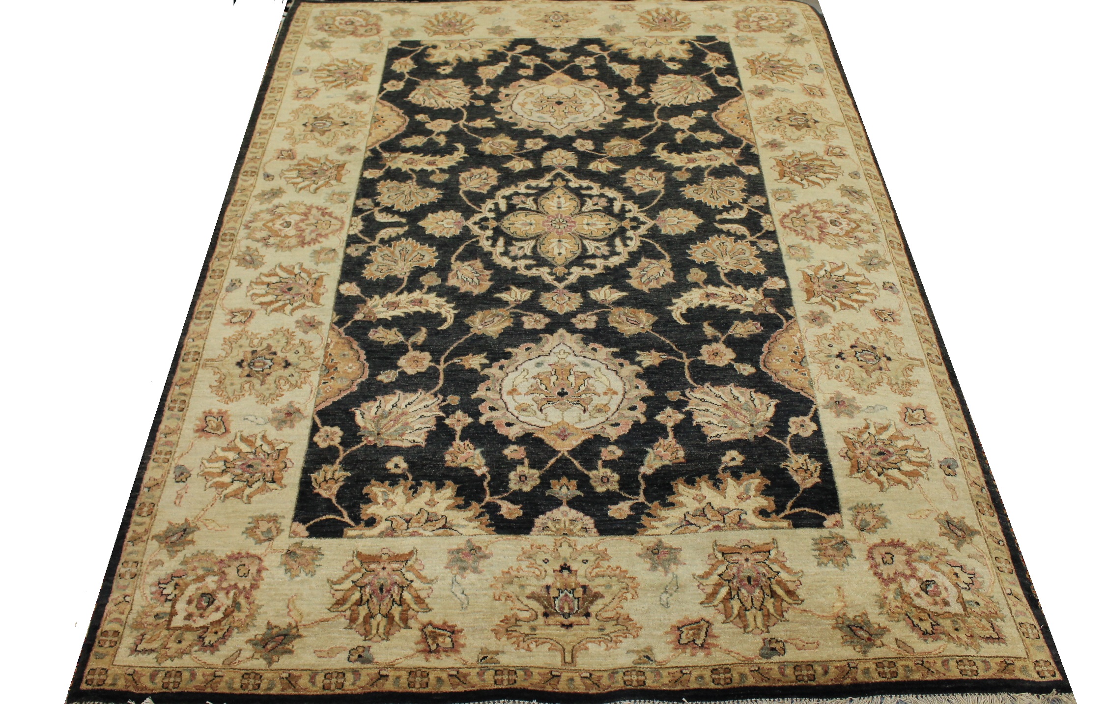 Clearance & Discount Rugs Sultan 11370 Black - Charcoal & Ivory - Beige Hand Knotted Rug