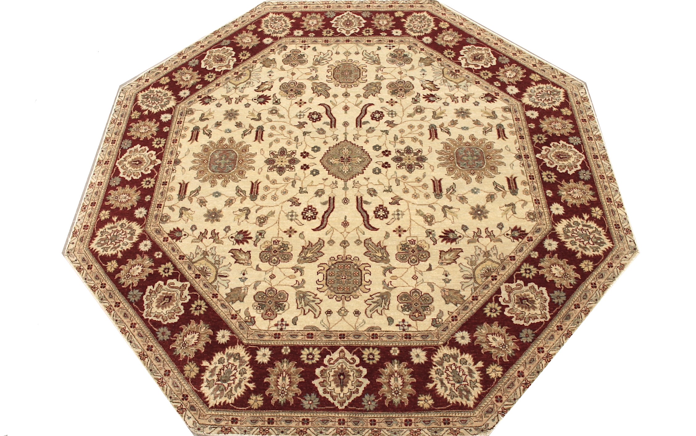 Clearance & Discount Rugs Sultan Octagaon 11490 Ivory - Beige & Red - Burgundy Hand Knotted Rug