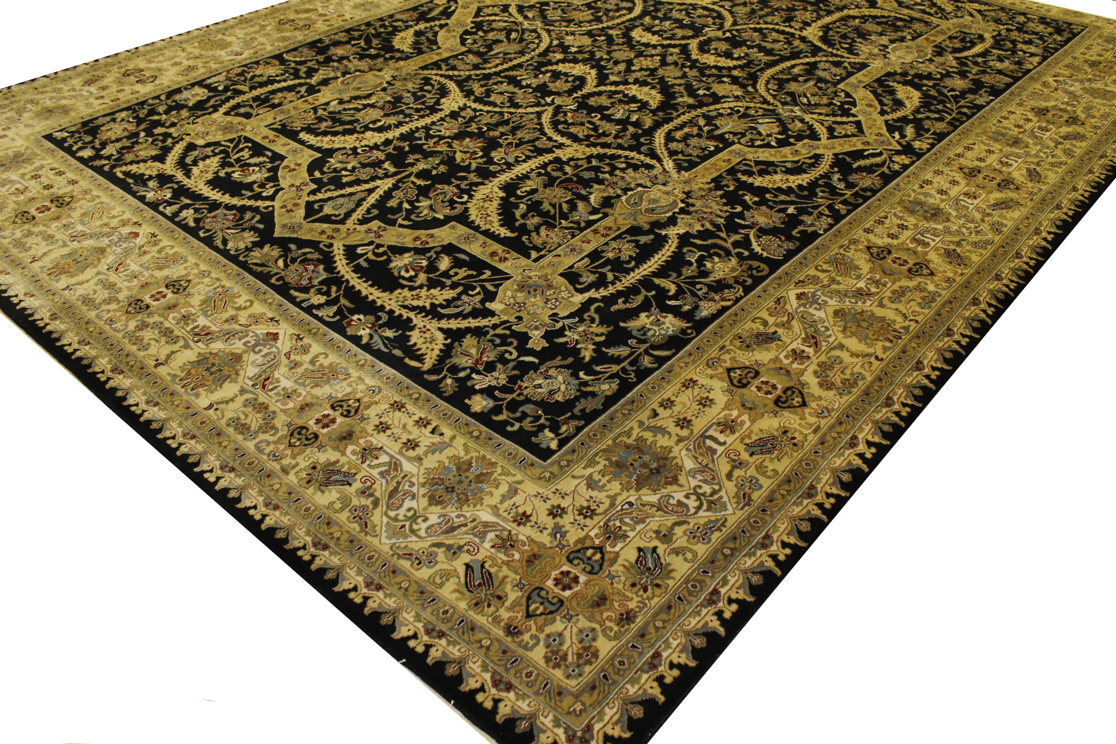 Clearance & Discount Rugs S-20 11627 Black - Charcoal & Lt. Gold - Gold Hand Knotted Rug