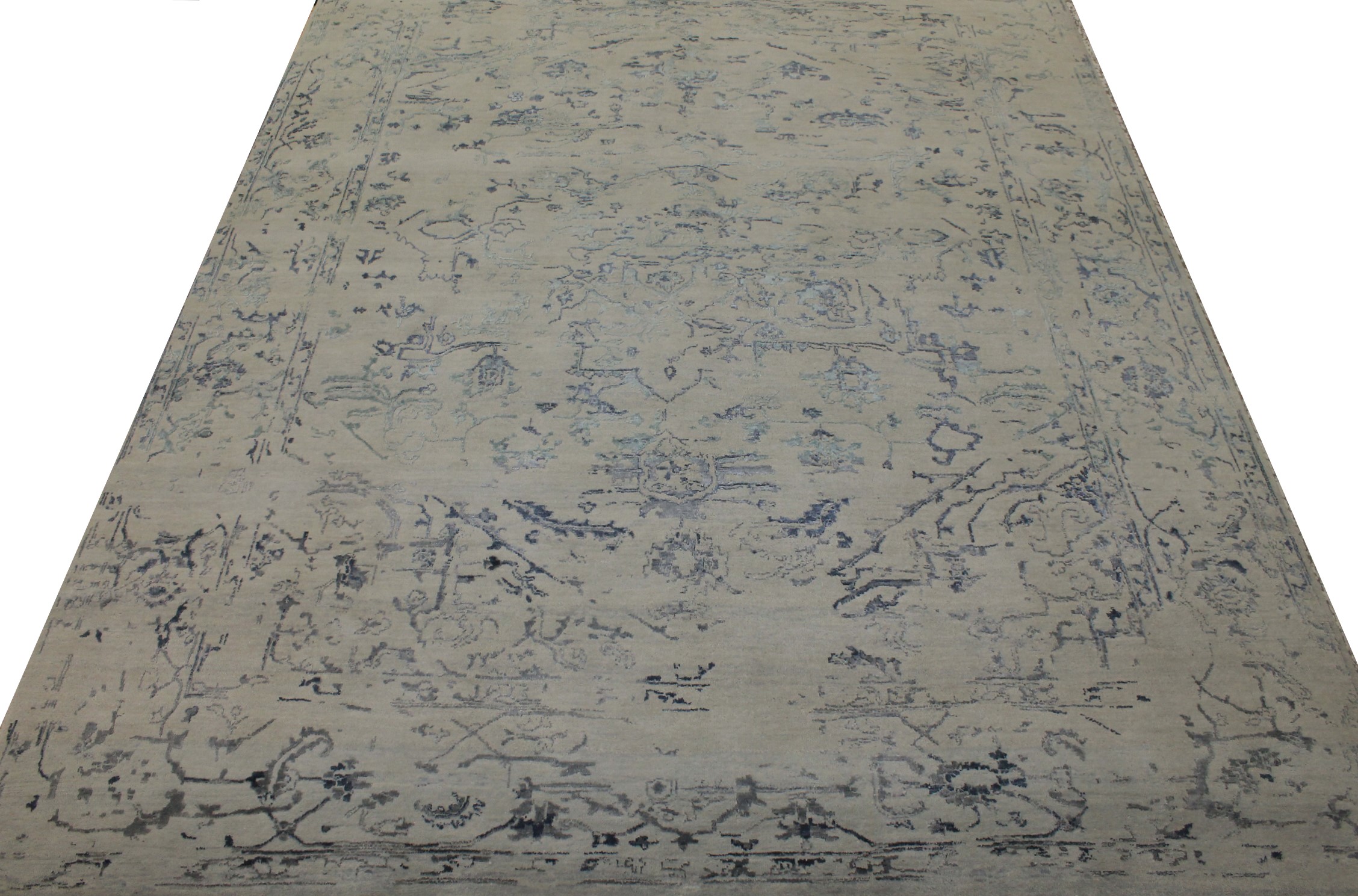 Clearance & Discount Rugs 14542 14542 Ivory - Beige & Medium Blue - Navy Hand Knotted Rug