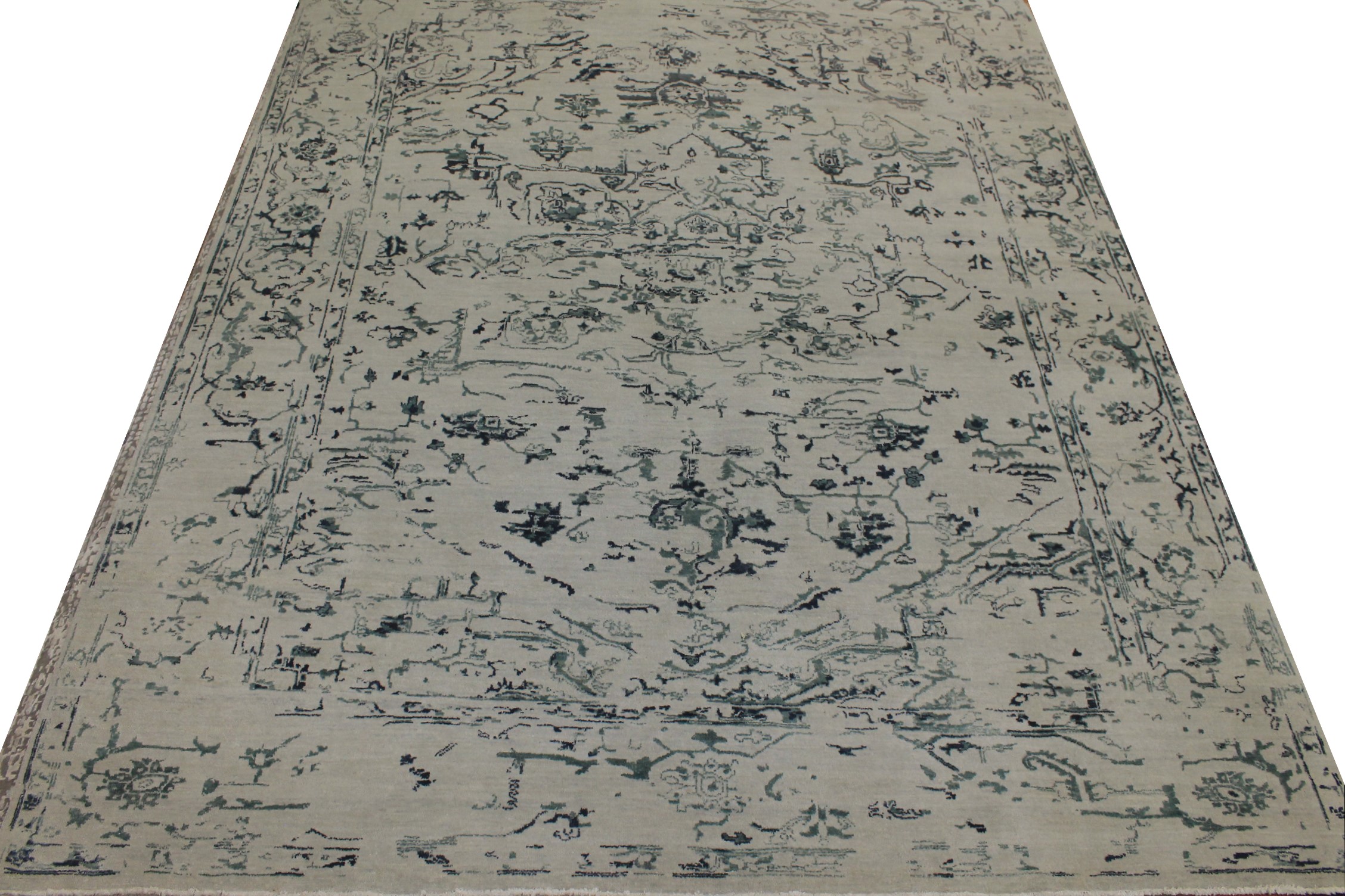 Clearance & Discount Rugs 14542 14542 Ivory - Beige & Medium Blue - Navy Hand Knotted Rug