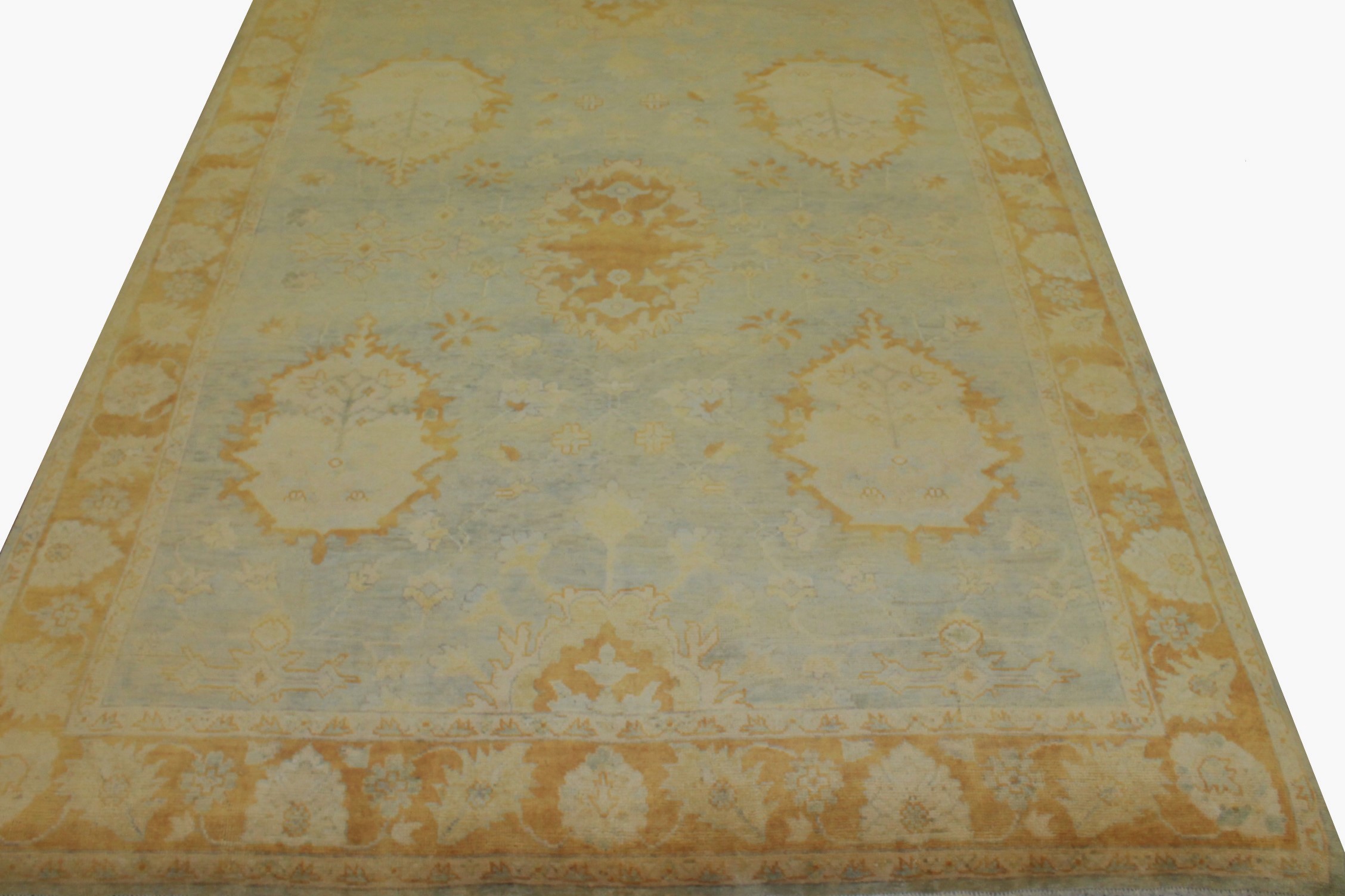 Clearance & Discount Rugs Tknot 14860 Lt. Blue - Blue & Rust - Orange Hand Knotted Rug