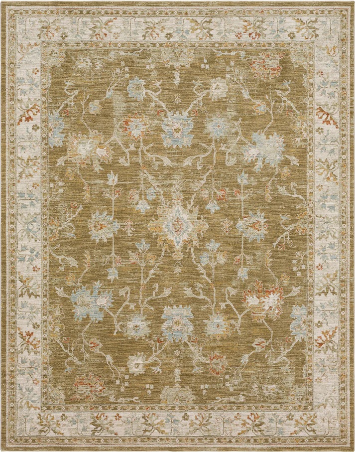 Oushak Rugs Adalia Iznik Brown RG847-110 Green & Lt. Brown - Chocolate Machine Made Rug