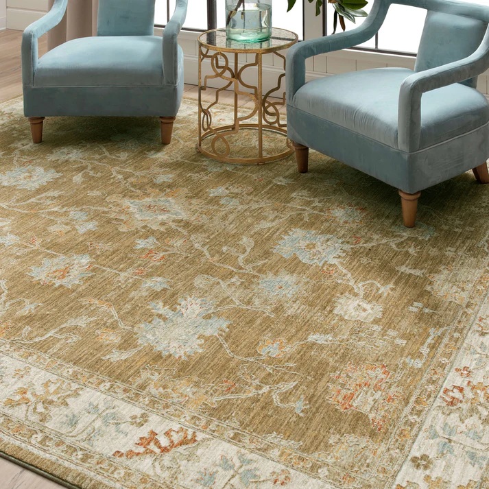 Oushak Rugs Adalia Iznik Brown RG847-110 Green & Lt. Brown - Chocolate Machine Made Rug