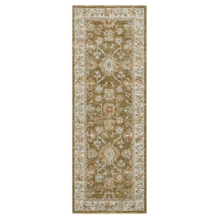 Oushak Rugs Adalia Iznik Brown RG847-110 Green & Lt. Brown - Chocolate Machine Made Rug