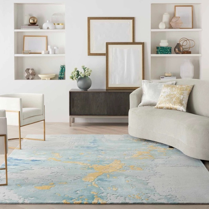 Contemporary Rugs & Transitional Rugs Prismatic PRS26 Lt. Blue - Blue & Lt. Gold - Gold Hand Tufted Rug
