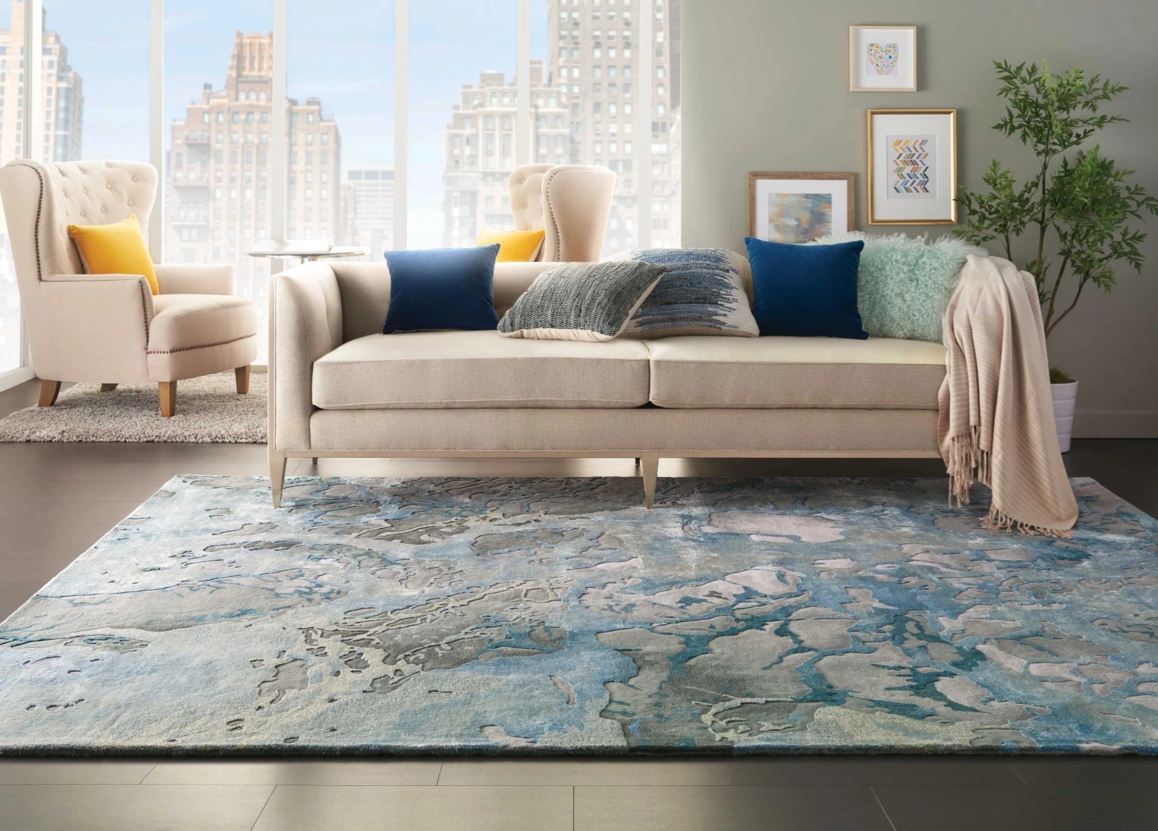 Contemporary Rugs & Transitional Rugs Prismatic PRS14 Lt. Grey - Grey & Lt. Blue - Blue Hand Tufted Rug
