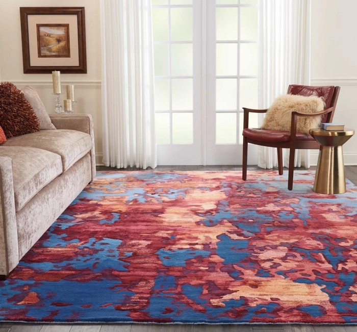 Contemporary Rugs & Transitional Rugs Prismatic PRS13 Red - Burgundy & Lt. Blue - Blue Hand Tufted Rug