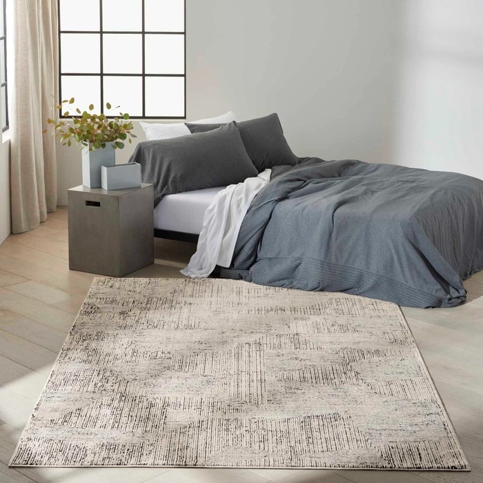 Contemporary Rugs & Transitional Rugs Irradiant Abstract Calvin Klein IRR01 Cream Black Ivory - Beige & Black - Charcoal Machine Made Rug