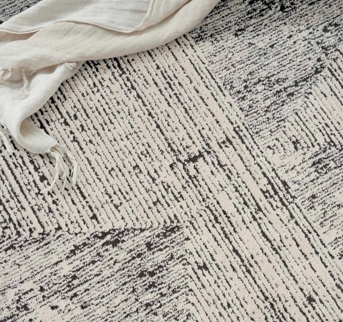 Contemporary Rugs & Transitional Rugs Irradiant Abstract Calvin Klein IRR01 Cream Black Ivory - Beige & Black - Charcoal Machine Made Rug