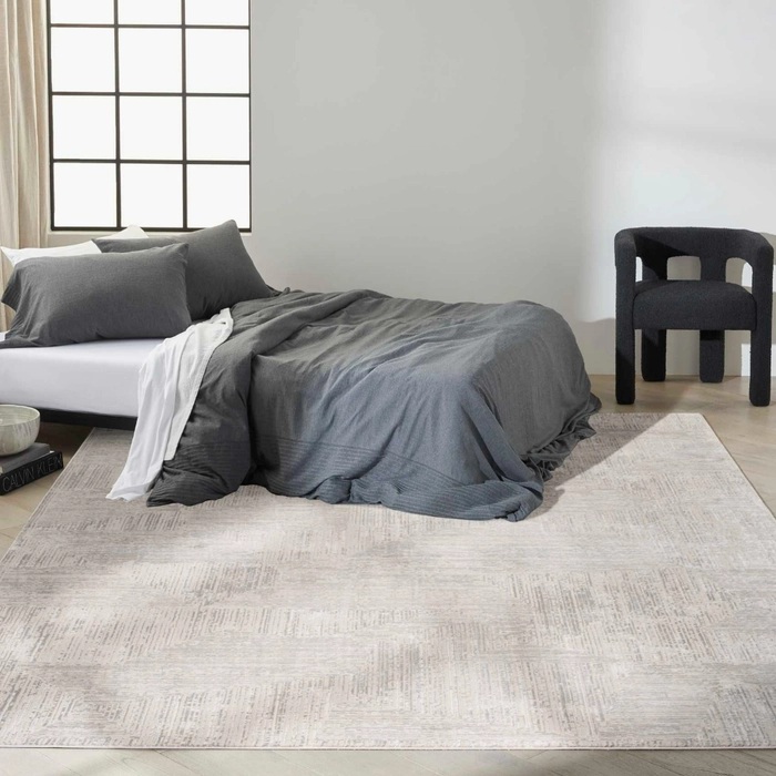 Contemporary Rugs & Transitional Rugs Irradiant Abstract Calvin Klein IRR01 Silver  Lt. Grey - Grey & Ivory - Beige Machine Made Rug