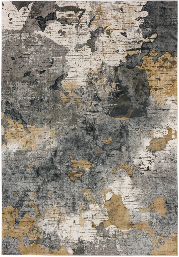 Contemporary Rugs & Transitional Rugs Tryst Collection Nuvole Patina Black - Charcoal & Lt. Gold - Gold Machine Made Rug