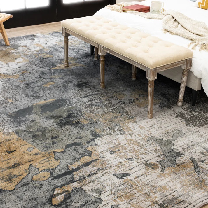 Contemporary Rugs & Transitional Rugs Tryst Collection Nuvole Patina Black - Charcoal & Lt. Gold - Gold Machine Made Rug