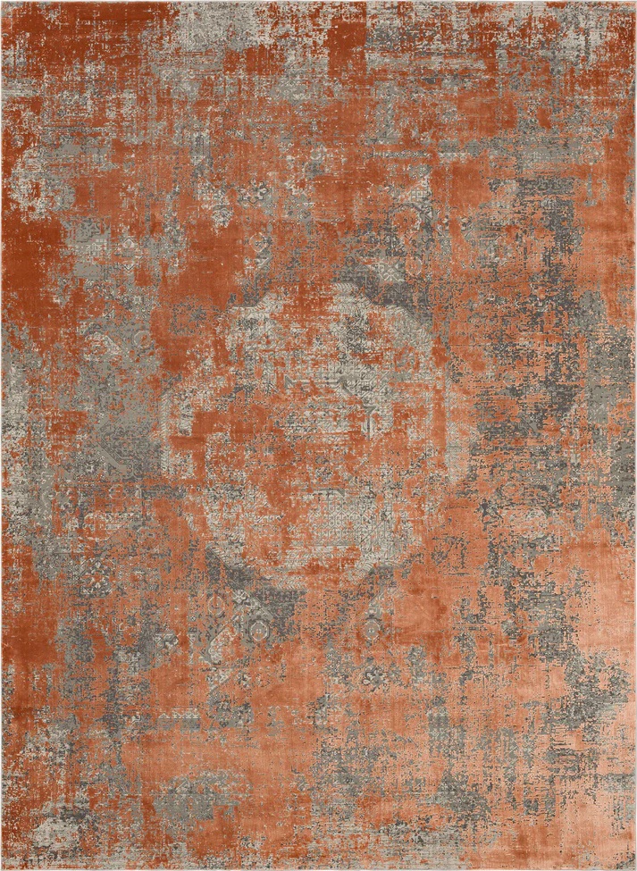 Contemporary Rugs & Transitional Rugs Tryst Collection Bari Terra Lt. Grey - Grey & Rust - Orange Machine Made Rug