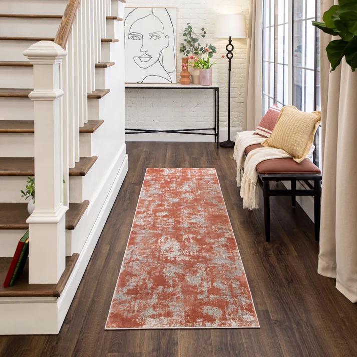 Contemporary Rugs & Transitional Rugs Tryst Collection Bari Terra Lt. Grey - Grey & Rust - Orange Machine Made Rug